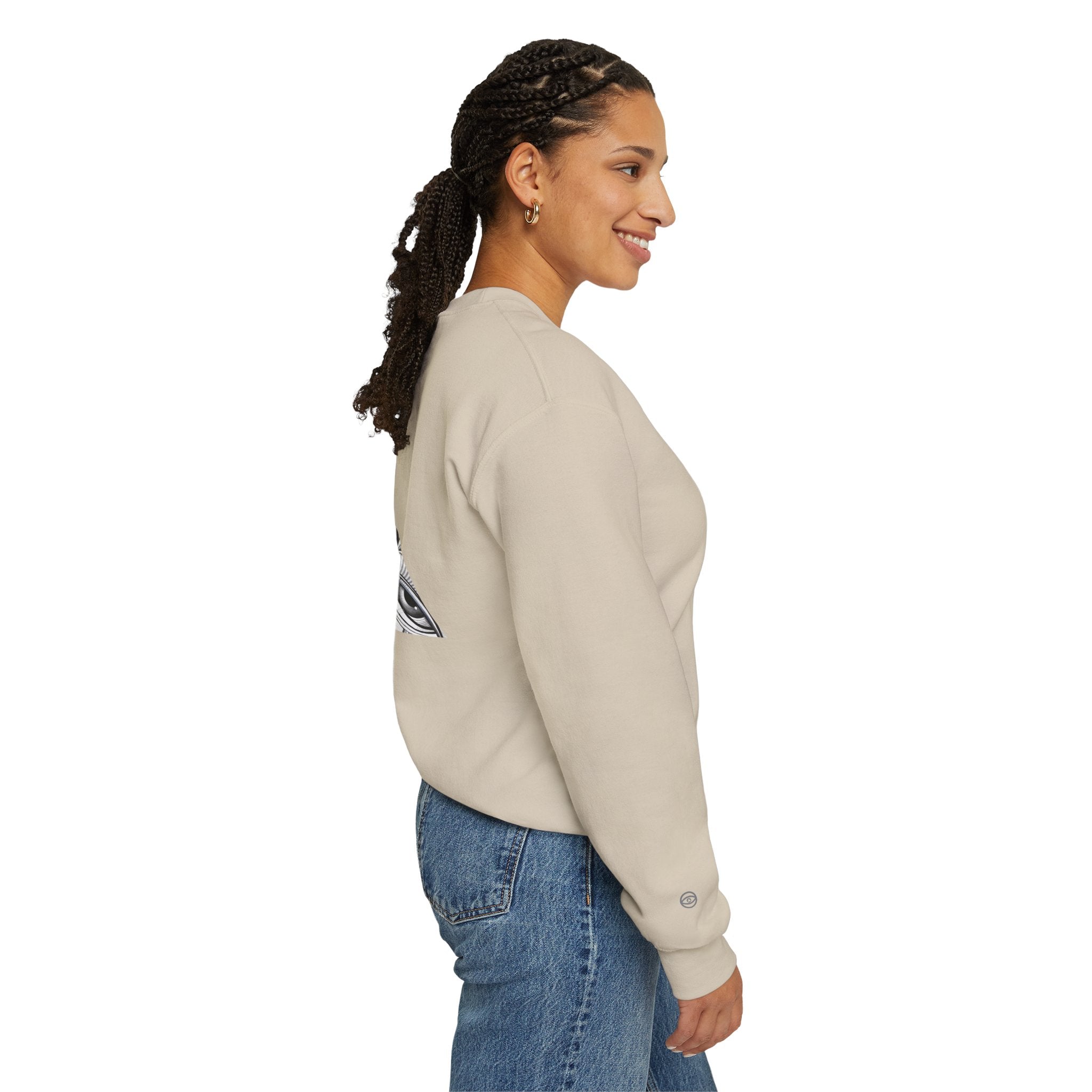 Crewneck Sweatshirt — Black & White Surreal Eye Keyhole Design #h5522168