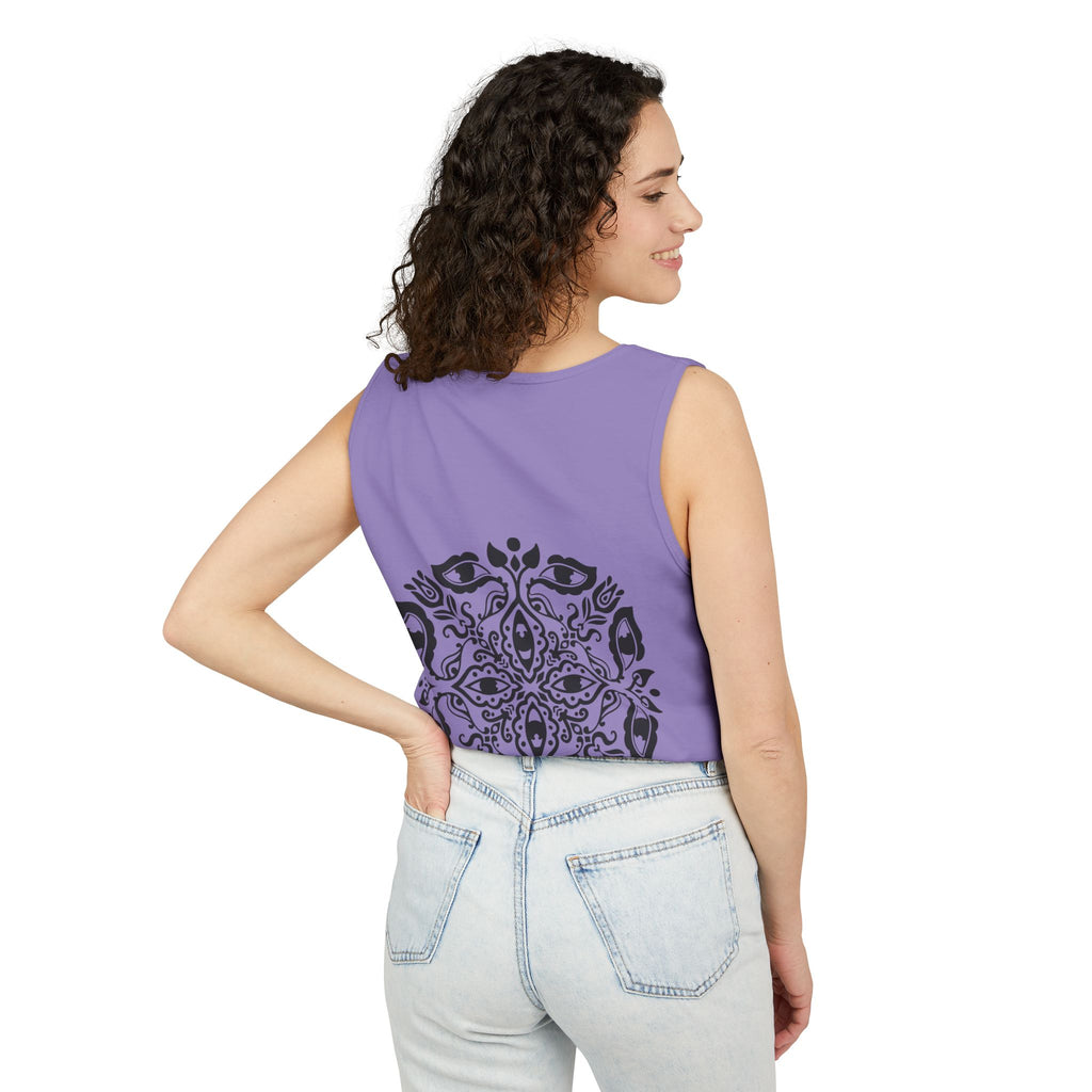 Boho Mandala Tank Top — Black Floral Circular Graphic Tank #fr3