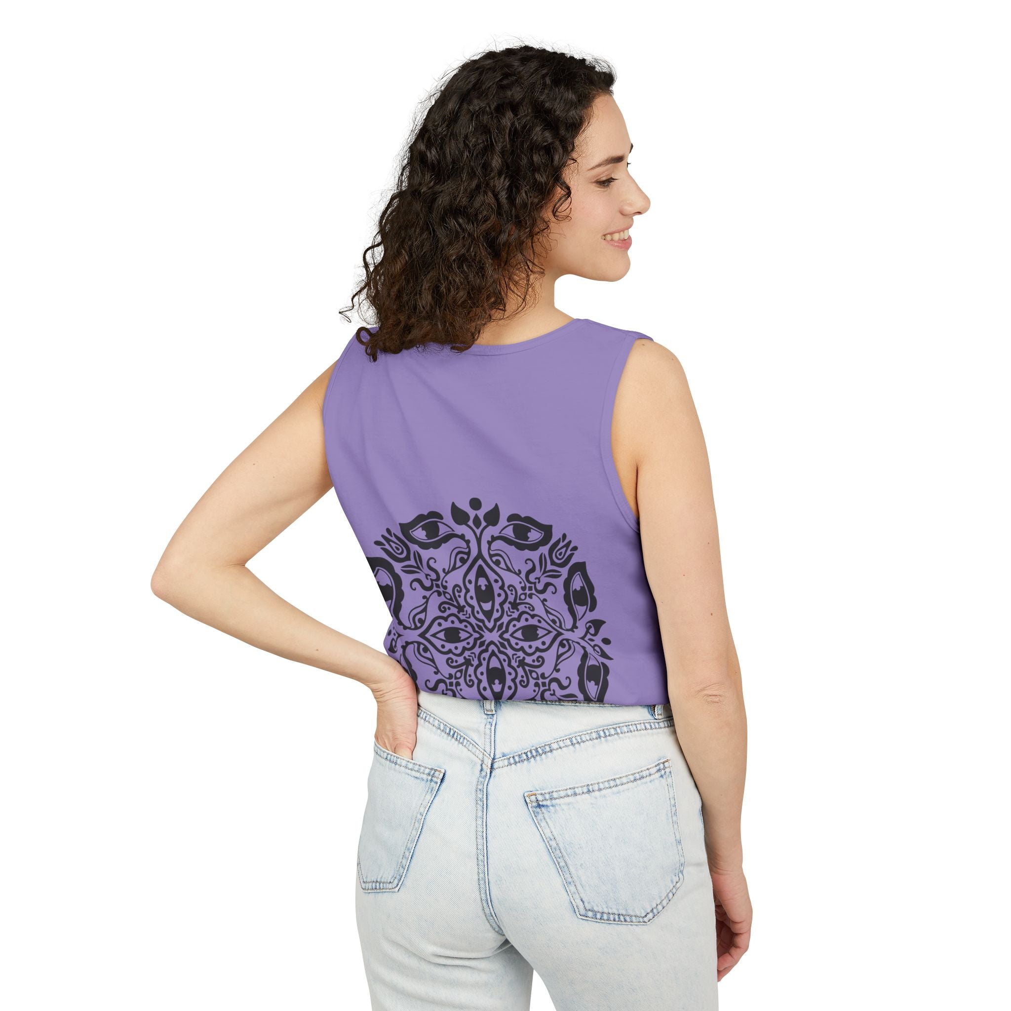 Boho Mandala Tank Top — Black Floral Circular Graphic Tank #fr3