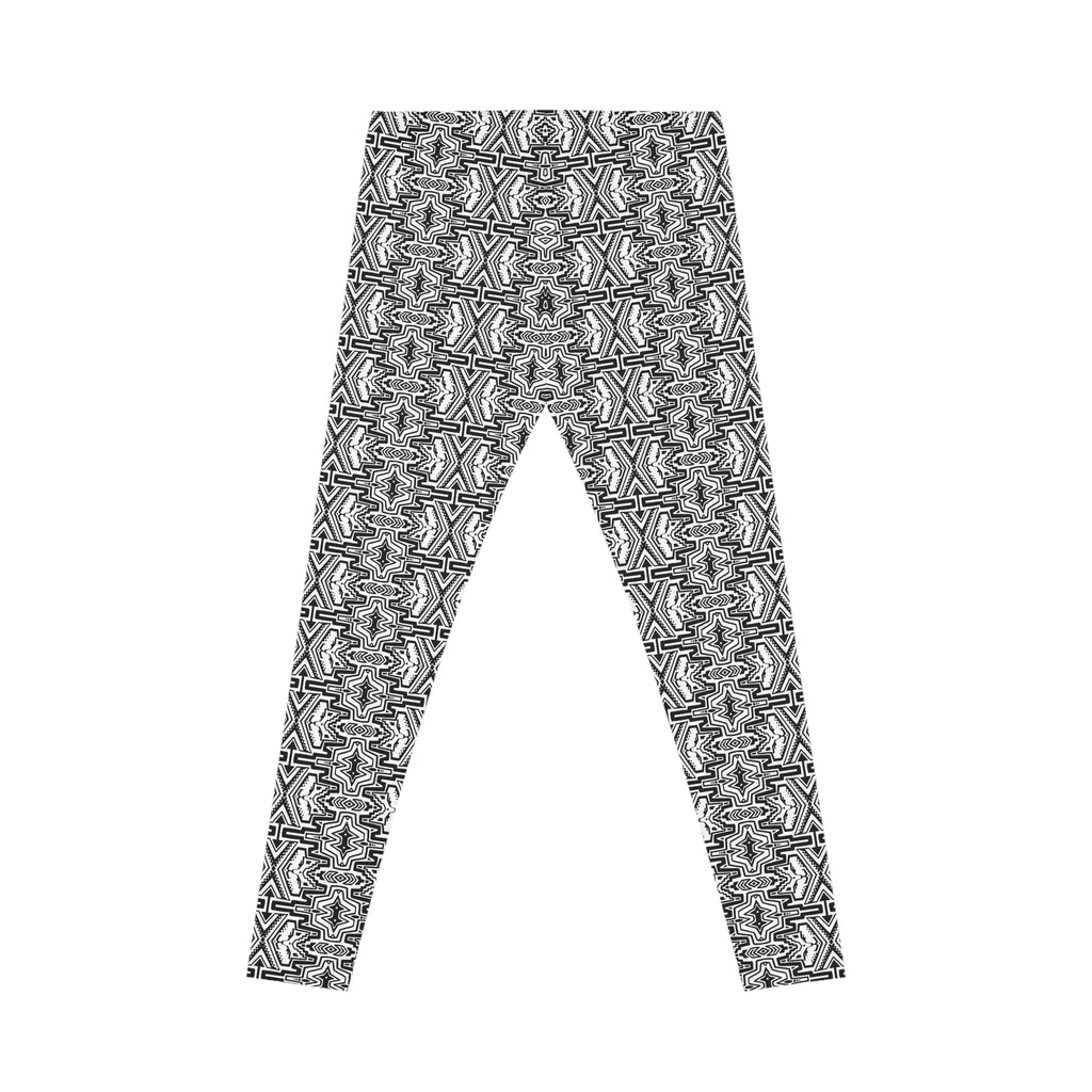 Black & White Geometric Allover Leggings — Patterned Women's Casual Leggings #jh08754