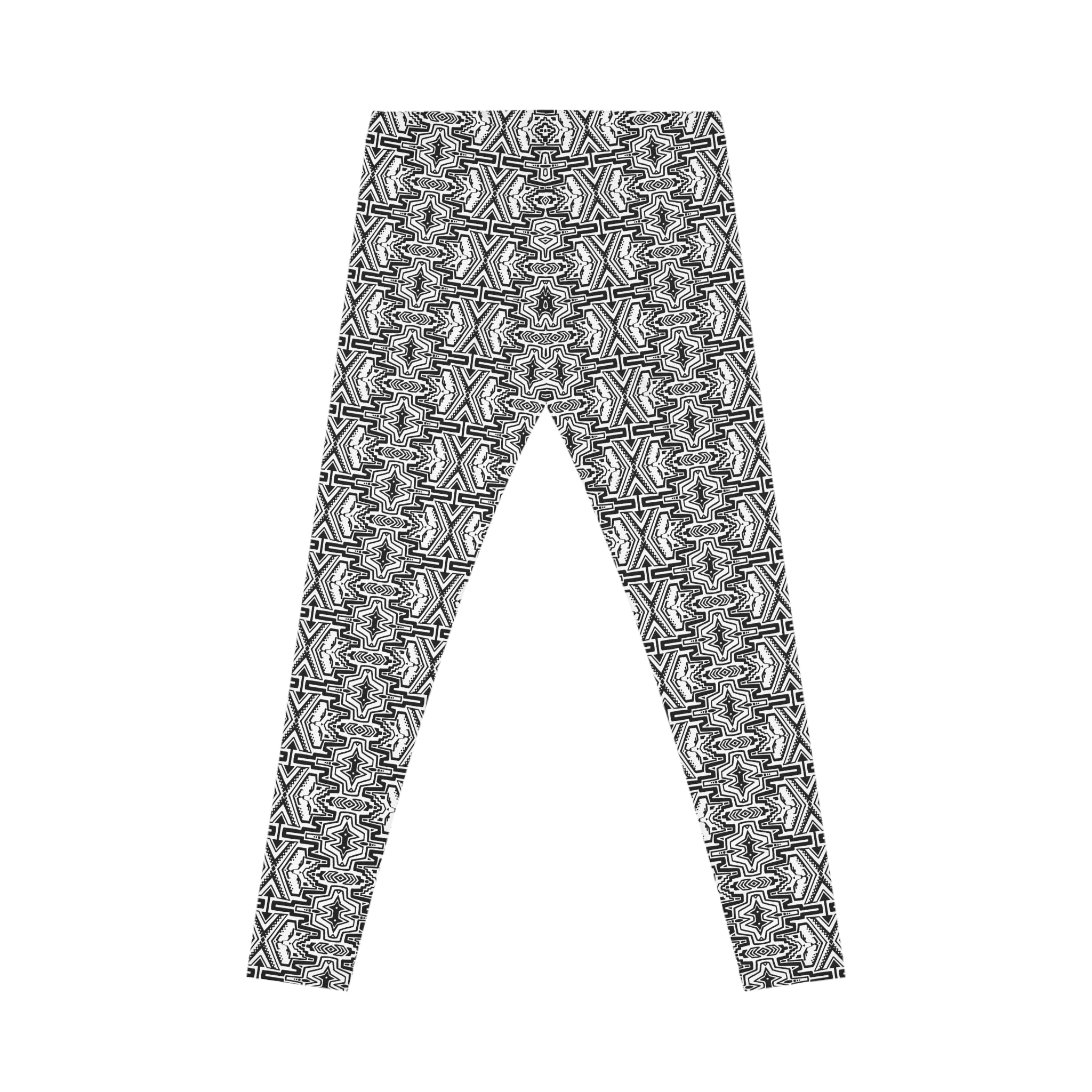 Black & White Geometric Allover Leggings — Patterned Women's Casual Leggings #jh08754