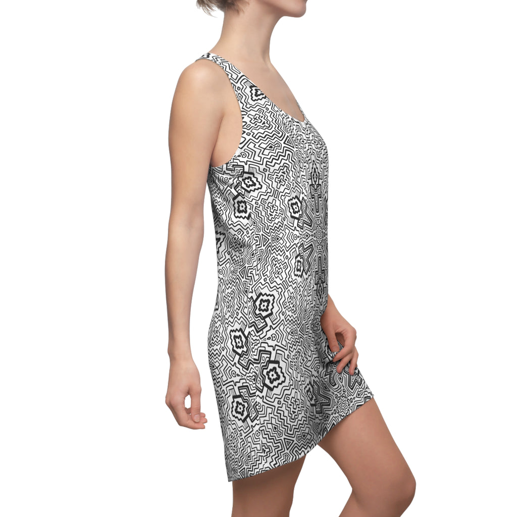 Kaleidoscope Geo Racerback Dress — Black & White All-Over Print #gd7610