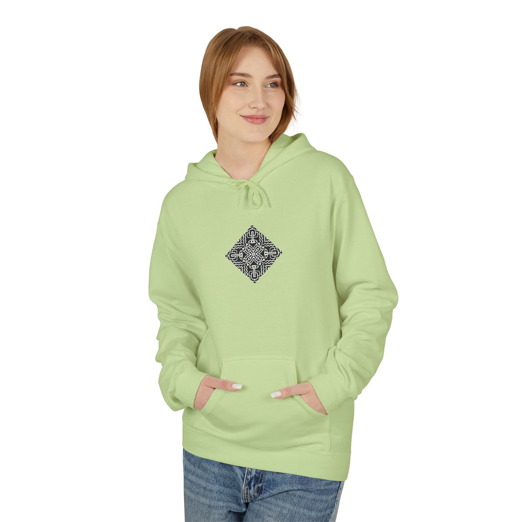 Geometric Mandala Hoodie — Monochrome Diamond Line Art Chest & Back Print #k0873568
