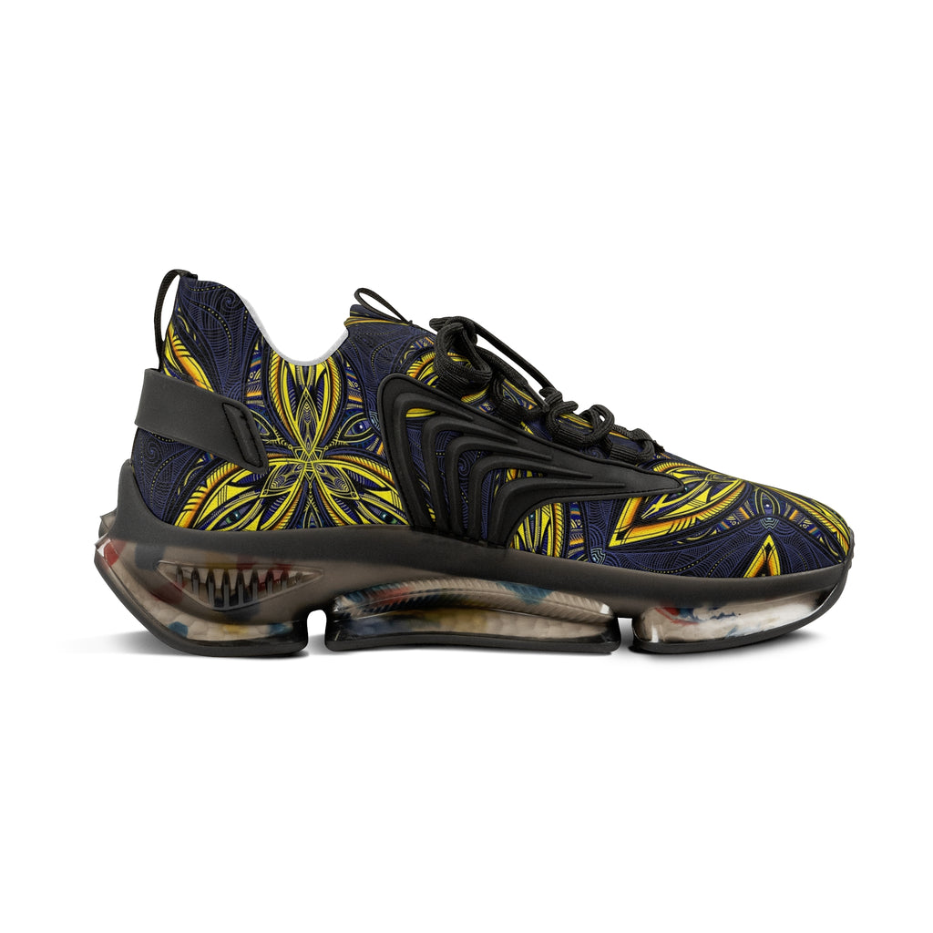 Men's Mesh Sneakers — Bold Yellow Floral Pattern Athletic Shoes #vj78794