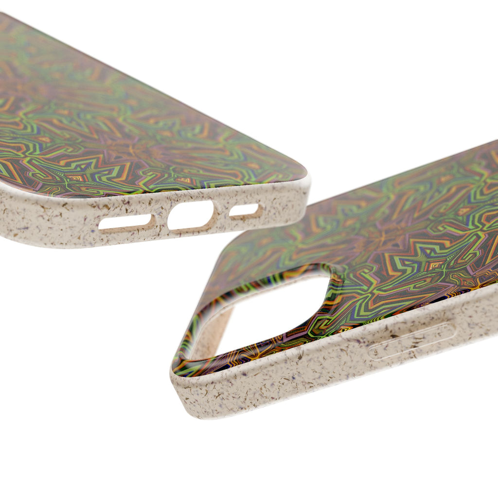 Biodegradable Phone Case — Earthy Green Kaleidoscope Pattern #c3