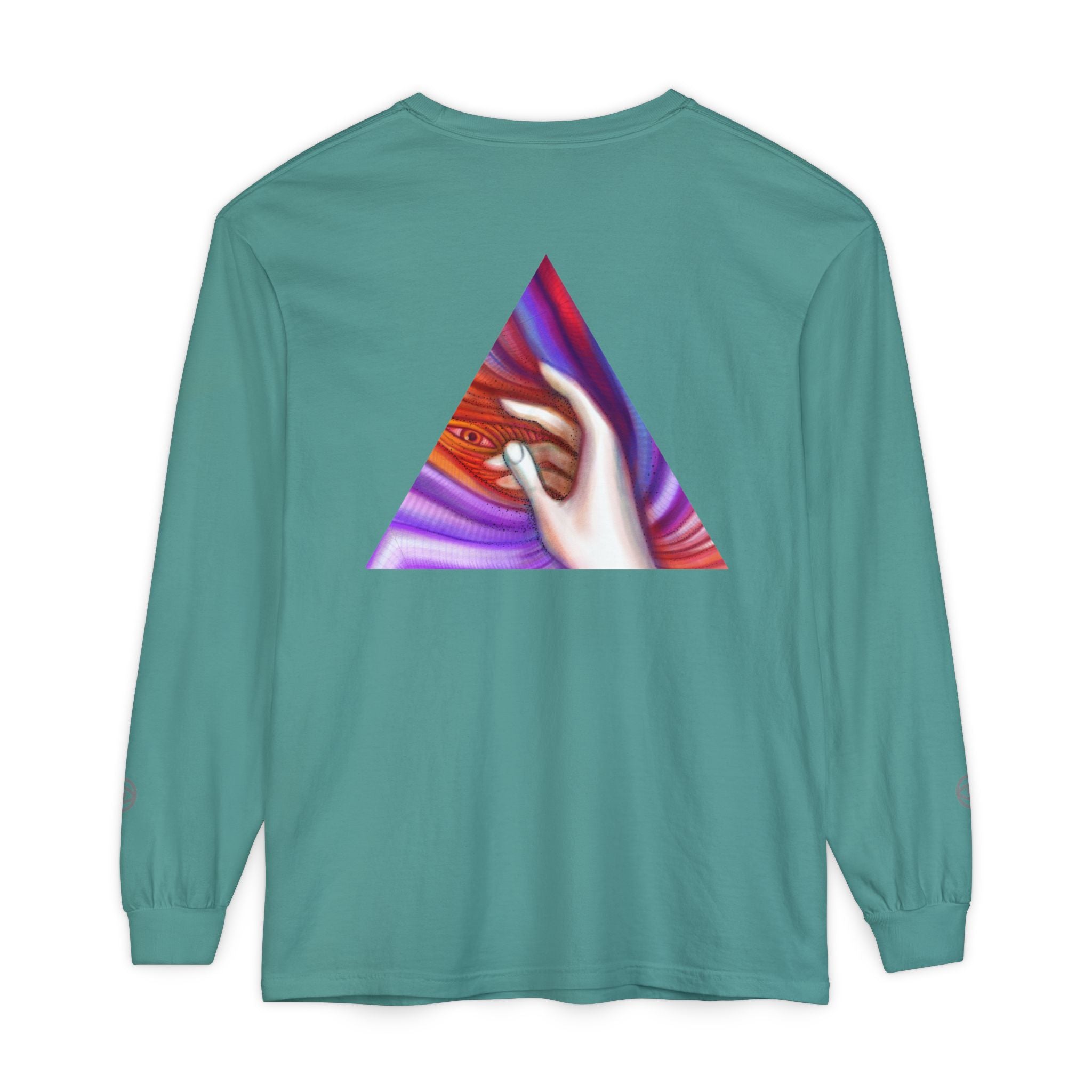 Long Sleeve T-Shirt — Triangular Hand Art Graphic (White) #sh26774
