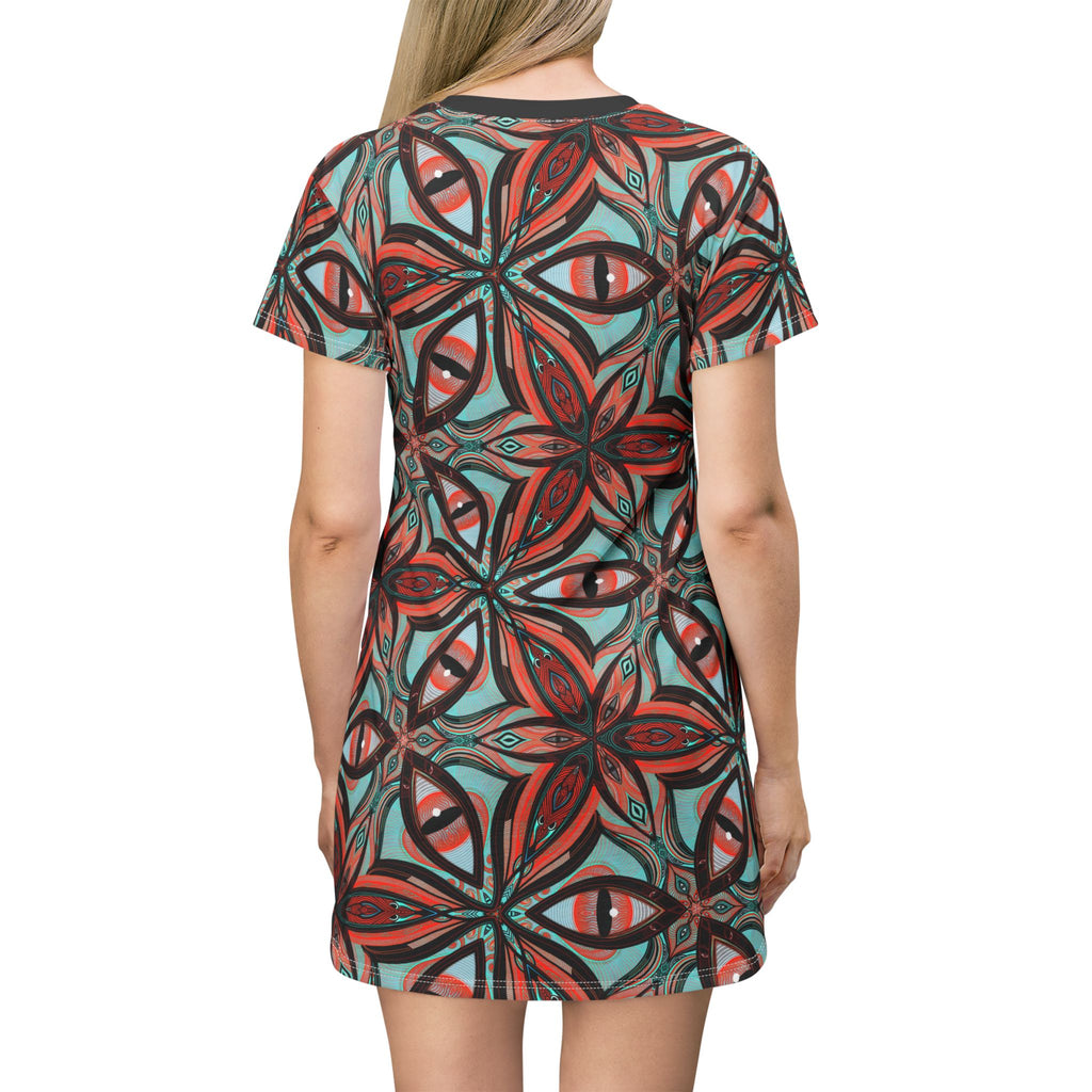 Bohemian Geo Floral T‑Shirt Dress — All‑Over Print Kaleidoscope Pattern #ji762