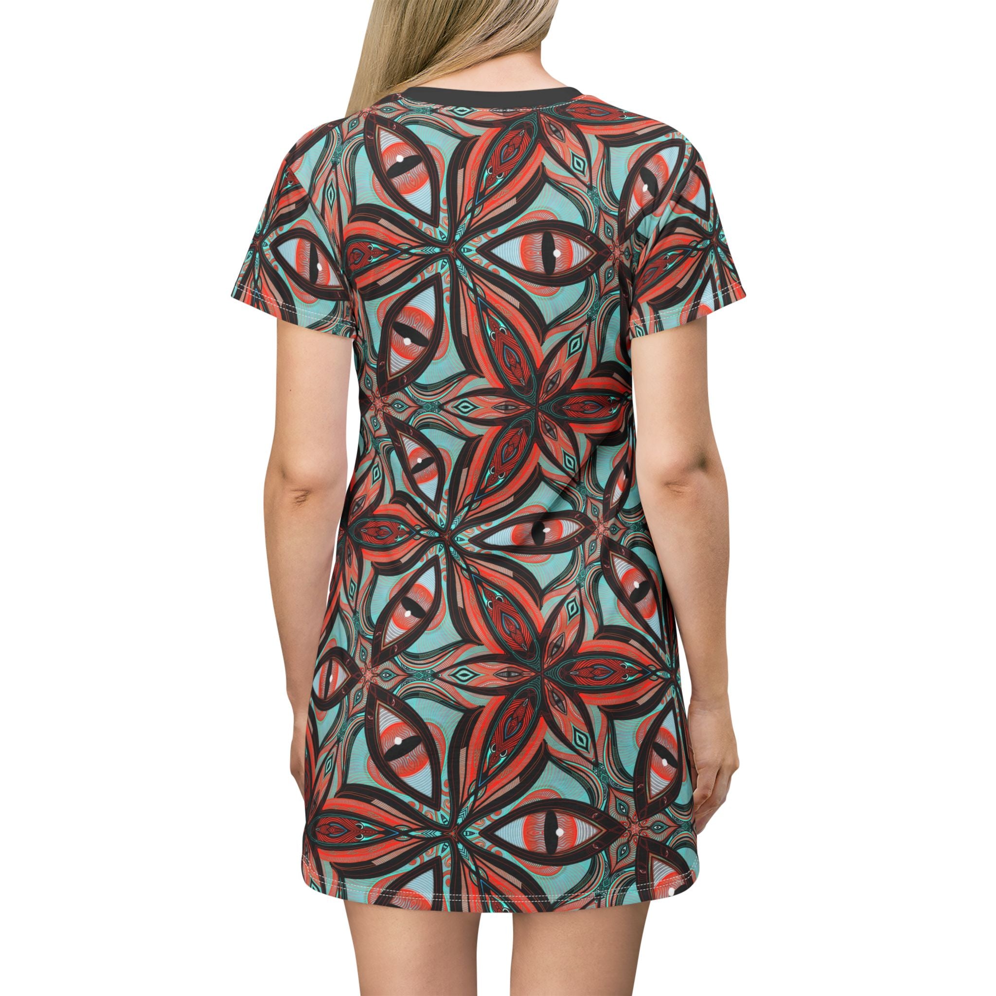 Bohemian Geo Floral T‑Shirt Dress — All‑Over Print Kaleidoscope Pattern #ji762
