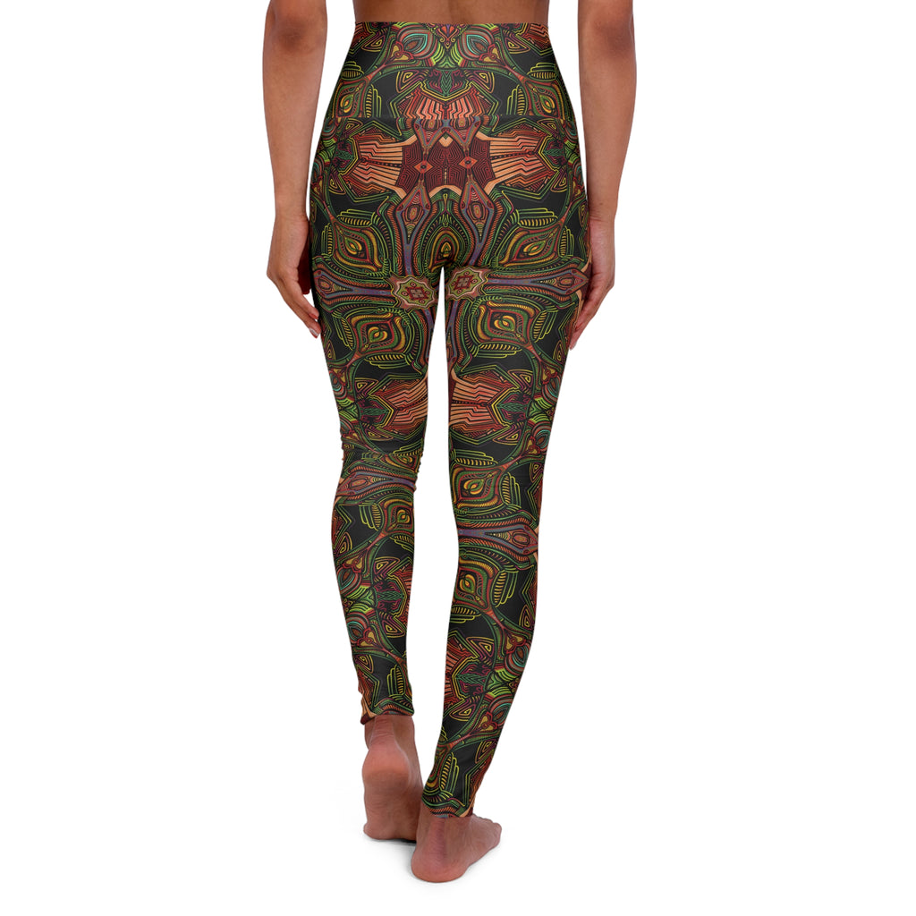 High-Waist Yoga Leggings — Earthy Kaleidoscope Pattern #q345