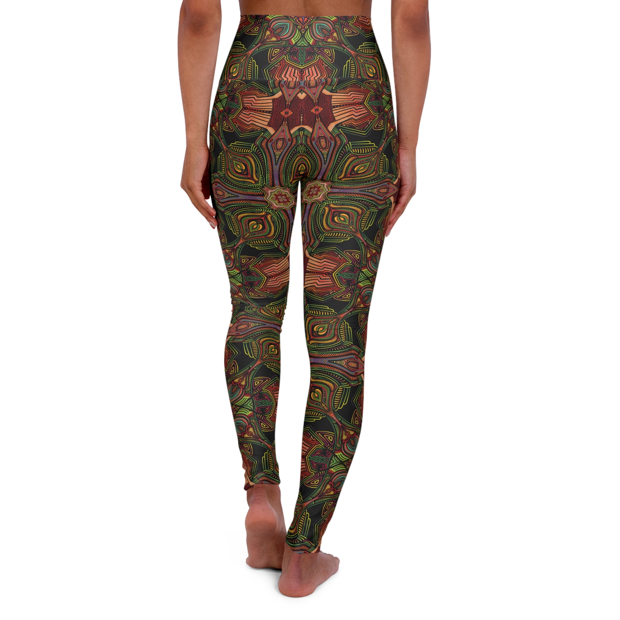 High-Waist Yoga Leggings — Earthy Kaleidoscope Pattern #q345