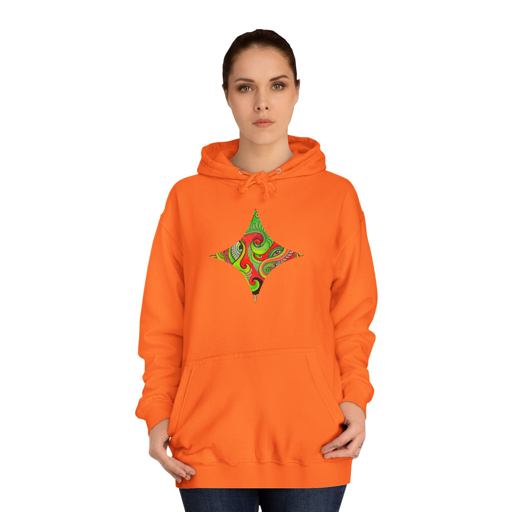 Psychedelic Swirl Hoodie — Retro Green & Red Abstract Graphic #f987456