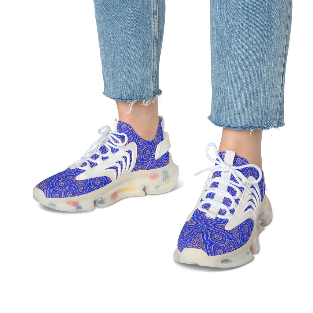 Mesh Sneakers — Blue Abstract Geo Pattern Women's Athletic Shoes #h975789