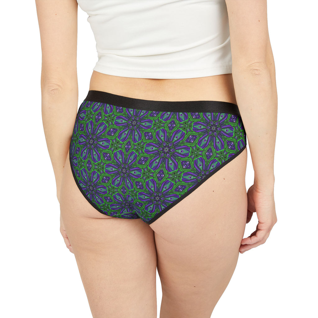 Floral Kaleidoscope Bikini Briefs — Purple & Green Patterned Women's Underwear #y345577