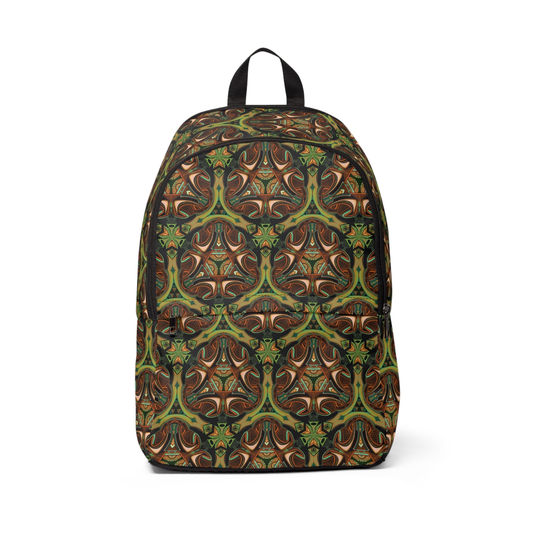 Patterned Backpack — Earthy Green Brown Mandala Design #bp5