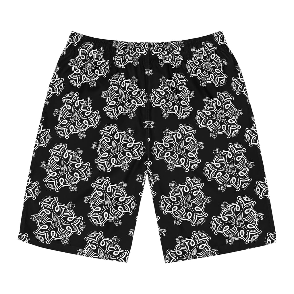 Black Bandana Print Board Shorts — Men's Surf & Swim Trunks #s124521
