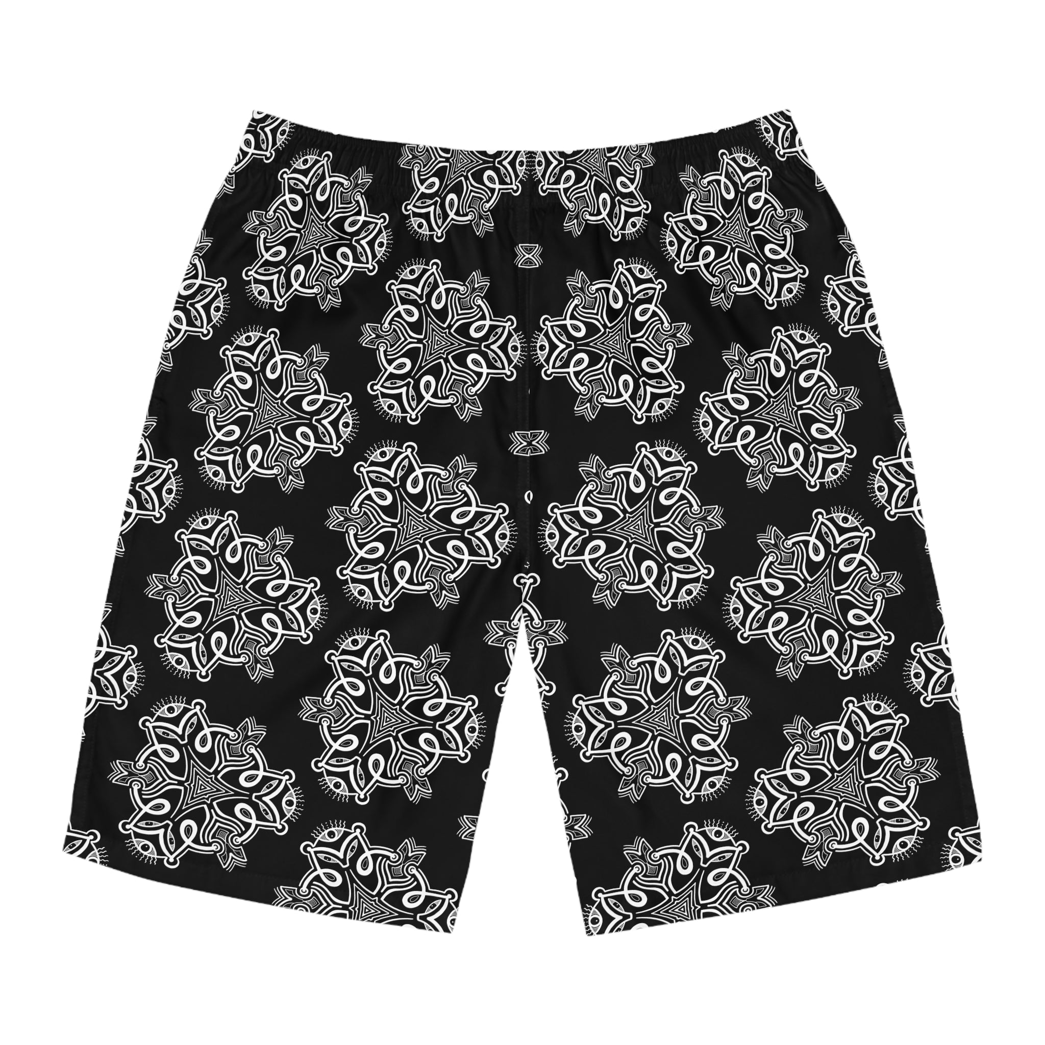 Black Bandana Print Board Shorts — Men's Surf & Swim Trunks #s124521