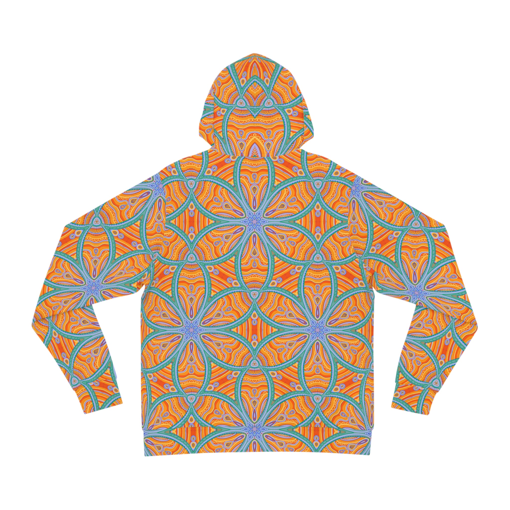 Abstract Psychedelic Pattern Hoodie — Orange Blue Geometric AOP #f9346789