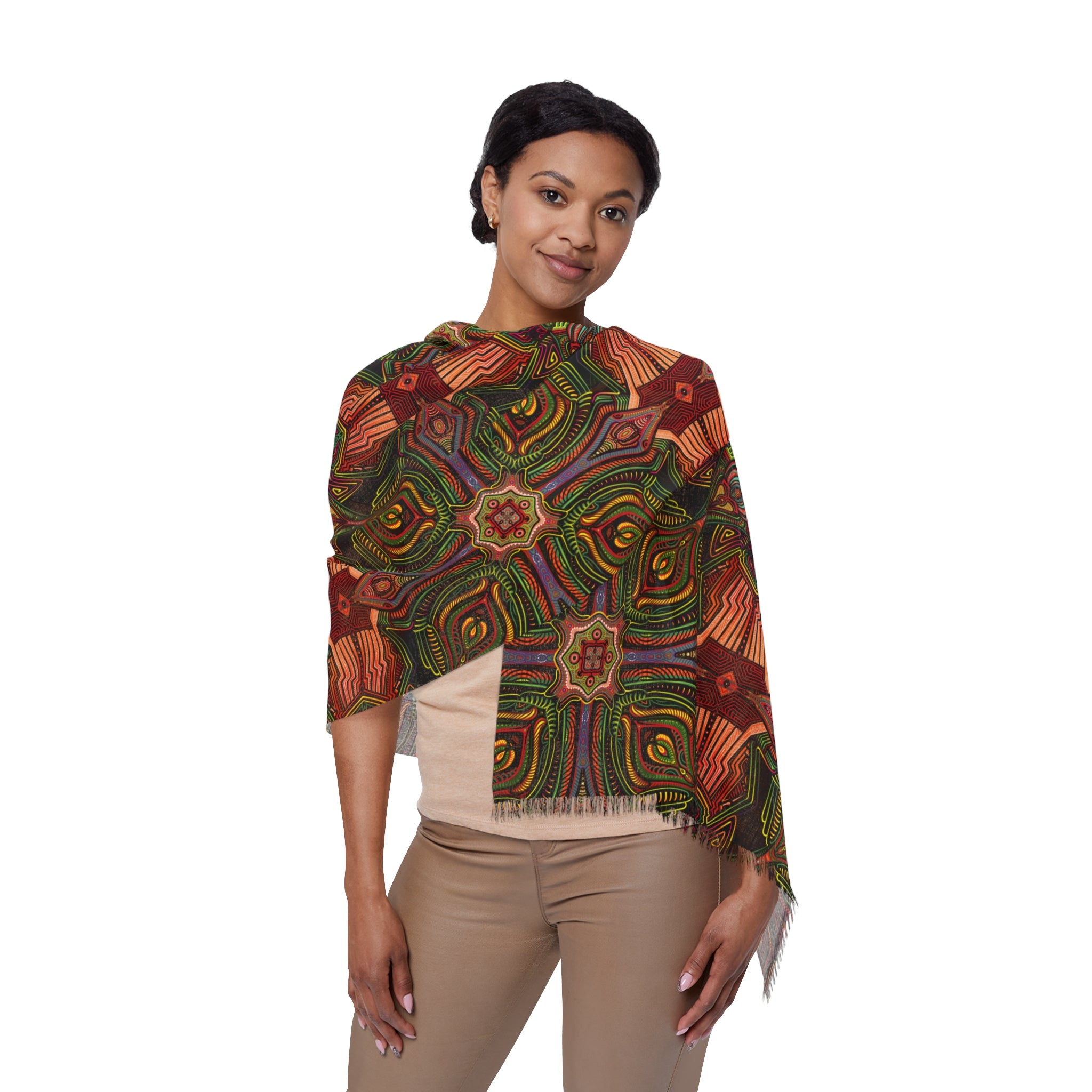 Bohemian Kaleidoscope Light Scarf — Autumn Floral Patterned Wrap #hf88102