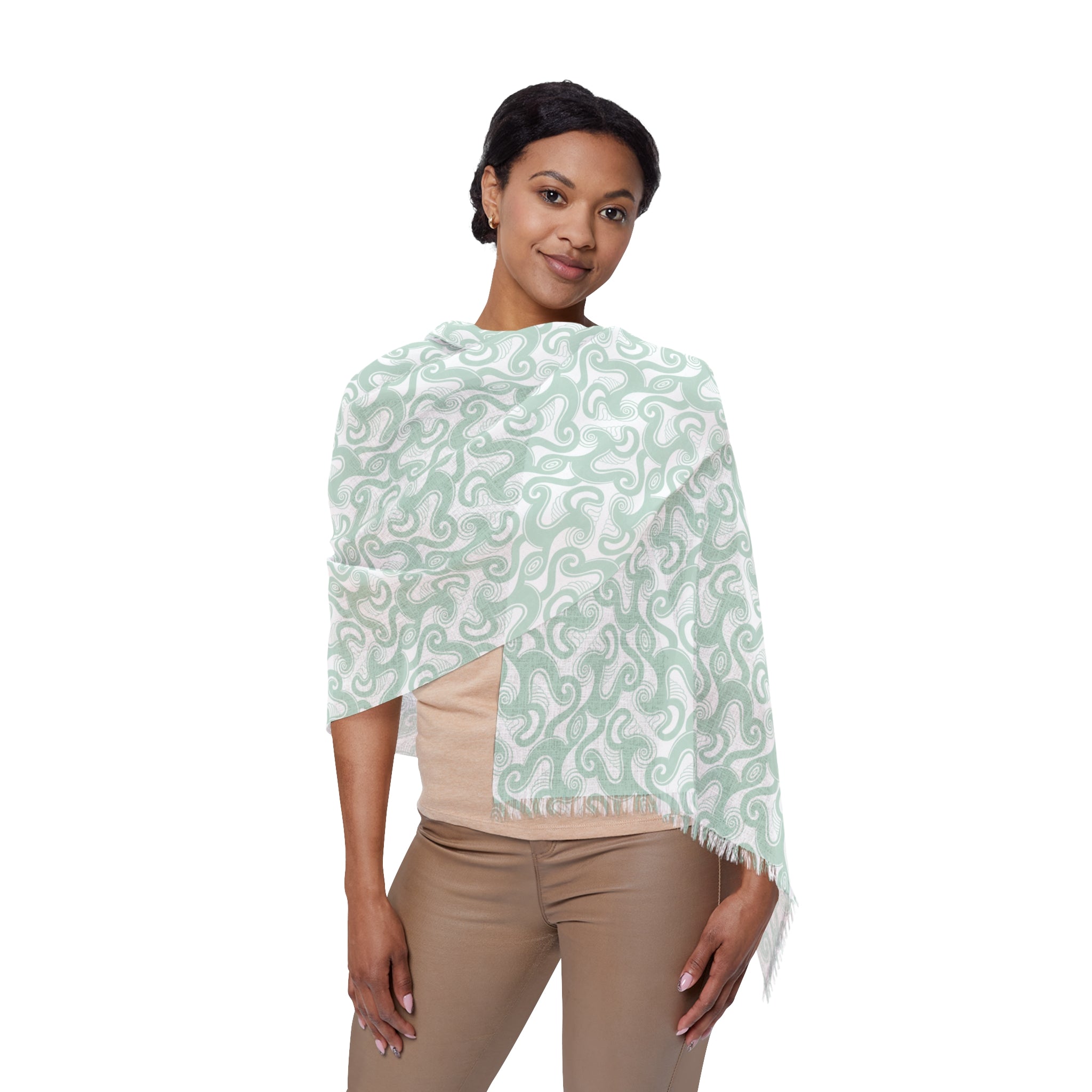 Lightweight Mint Floral Scarf – Soft Botanical Print Spring/Summer Wrap #l874257