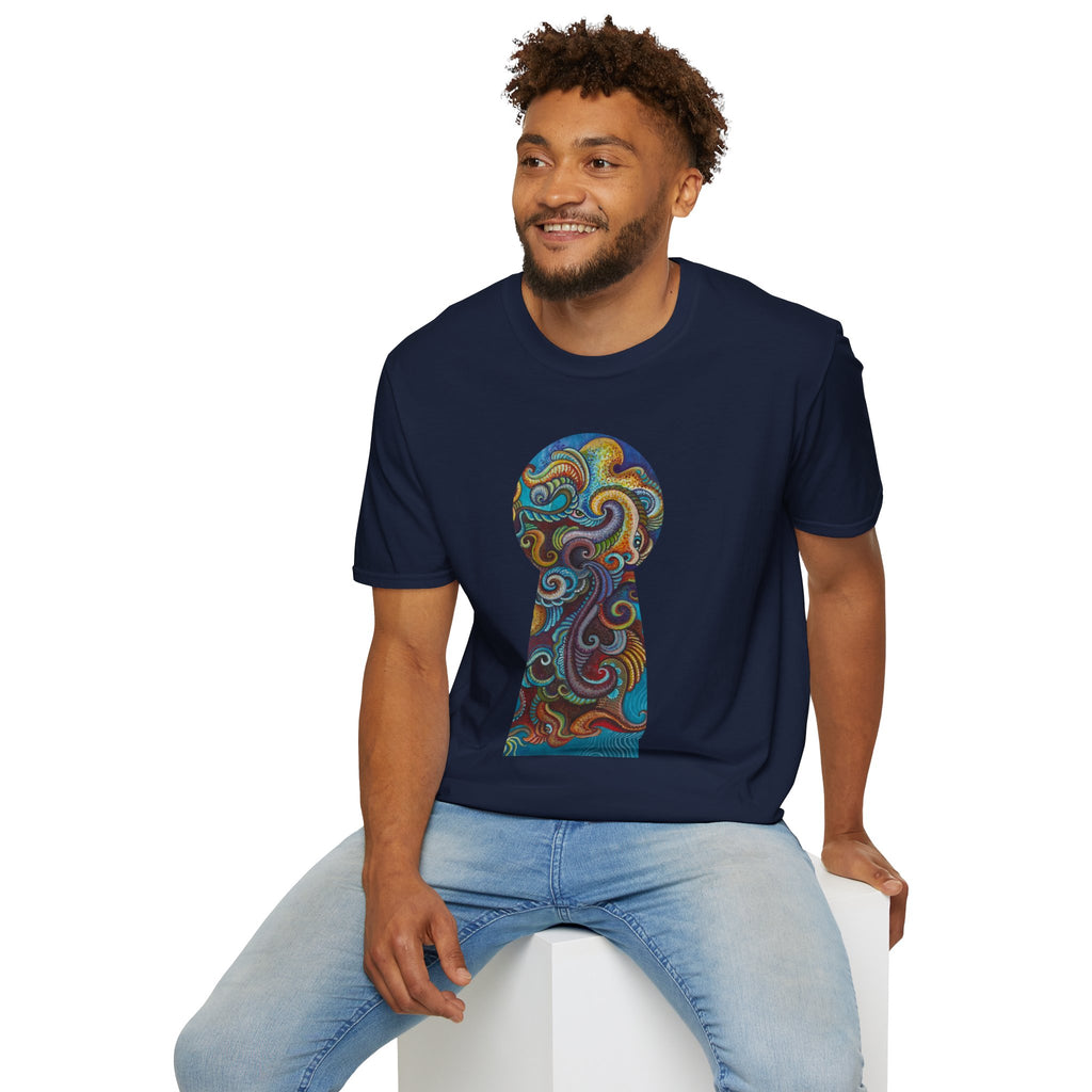 Psychedelic Keyhole T-Shirt — Colorful Swirl Art Tee #tsc8765