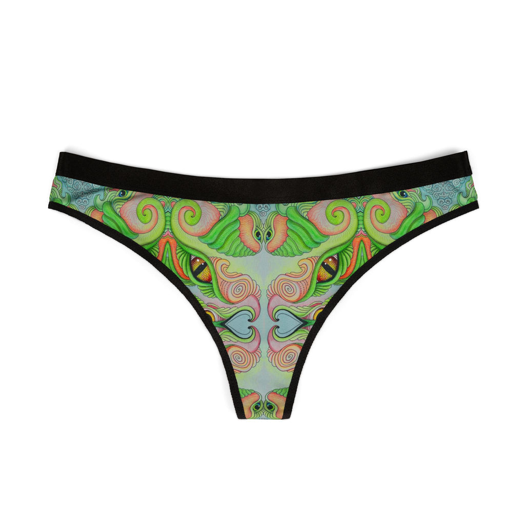 Green Psychedelic Pattern Thong — Women's Vibrant All-Over-Print Underwear #jg6632
