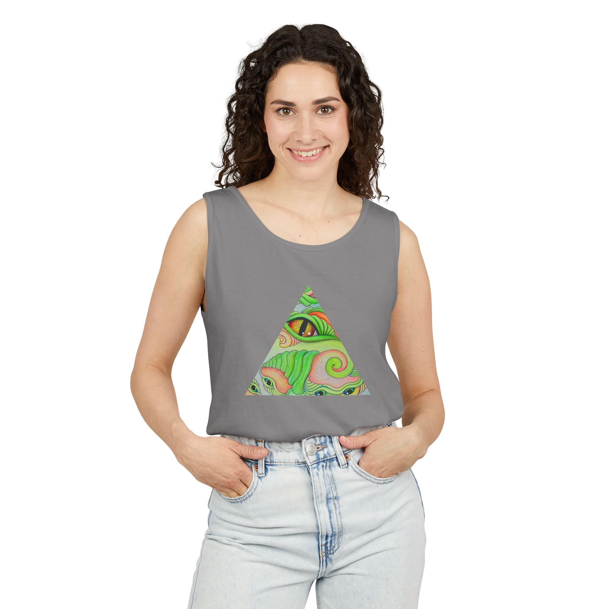 Psychedelic Triangle Tank Top — Green Swirl Eye Graphic #hg772225566
