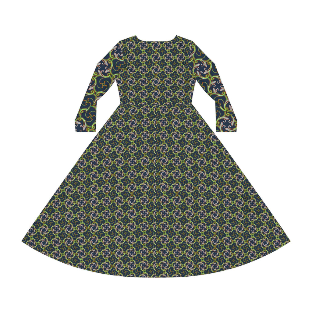 Long Sleeve Dance Dress — Green Celtic Knot All-Over Print #ld1