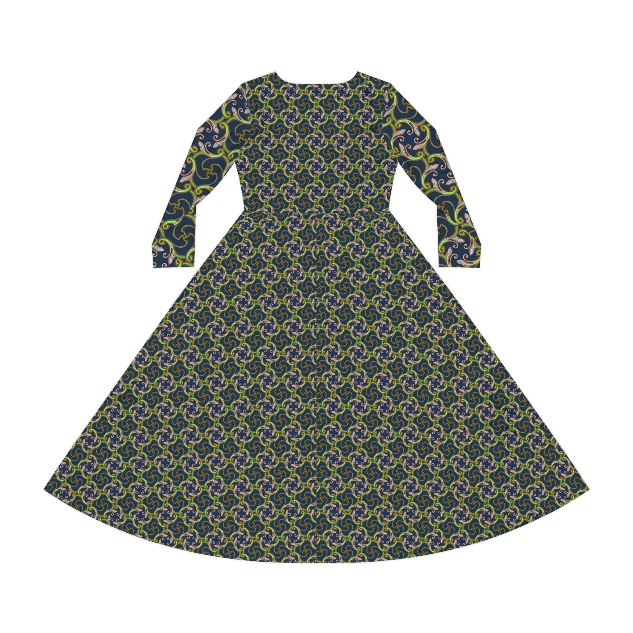 Long Sleeve Dance Dress — Green Celtic Knot All-Over Print #ld1