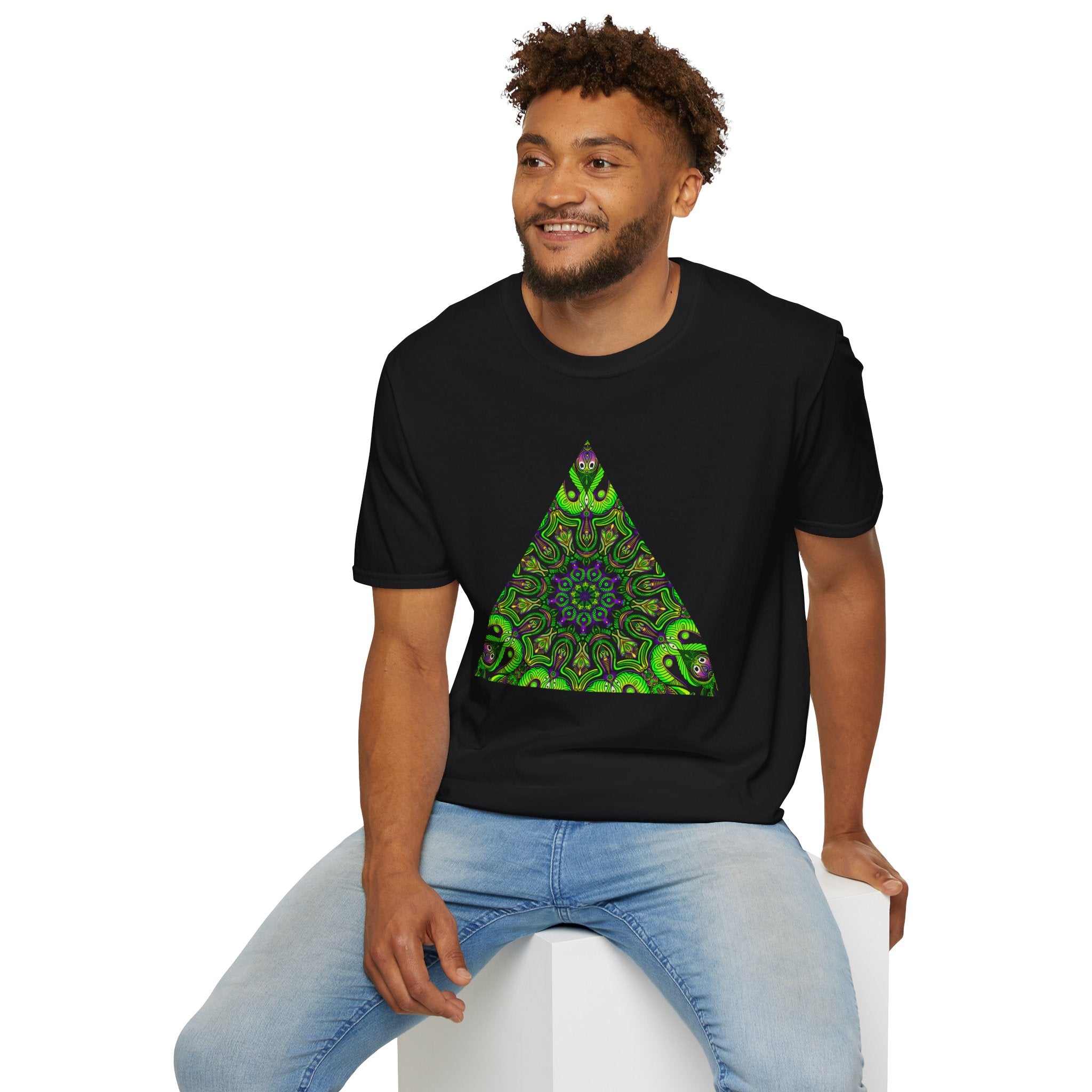 Green Mandala Triangle T-Shirt – Psychedelic Geometric Art Tee # kh9732