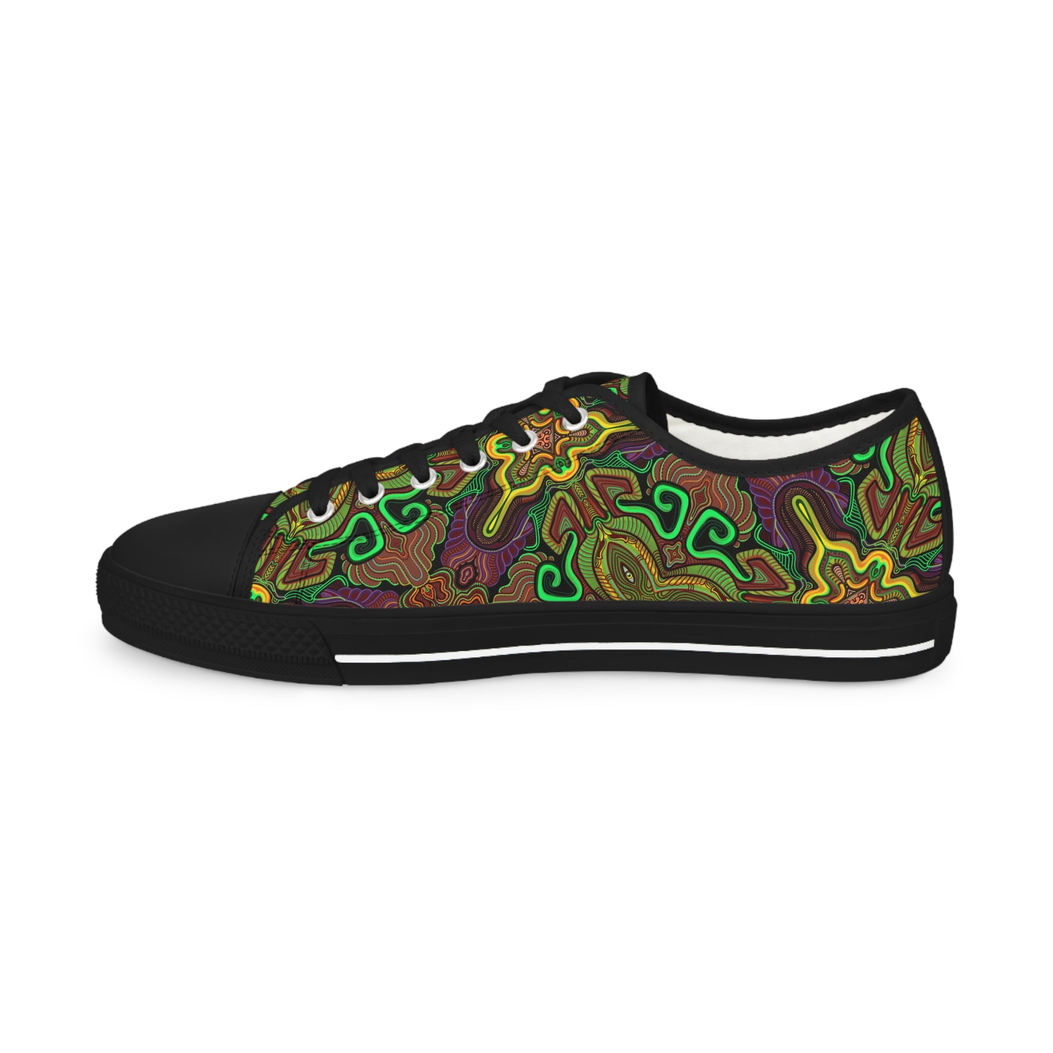 Low Top Sneakers — Psychedelic Green Abstract Pattern