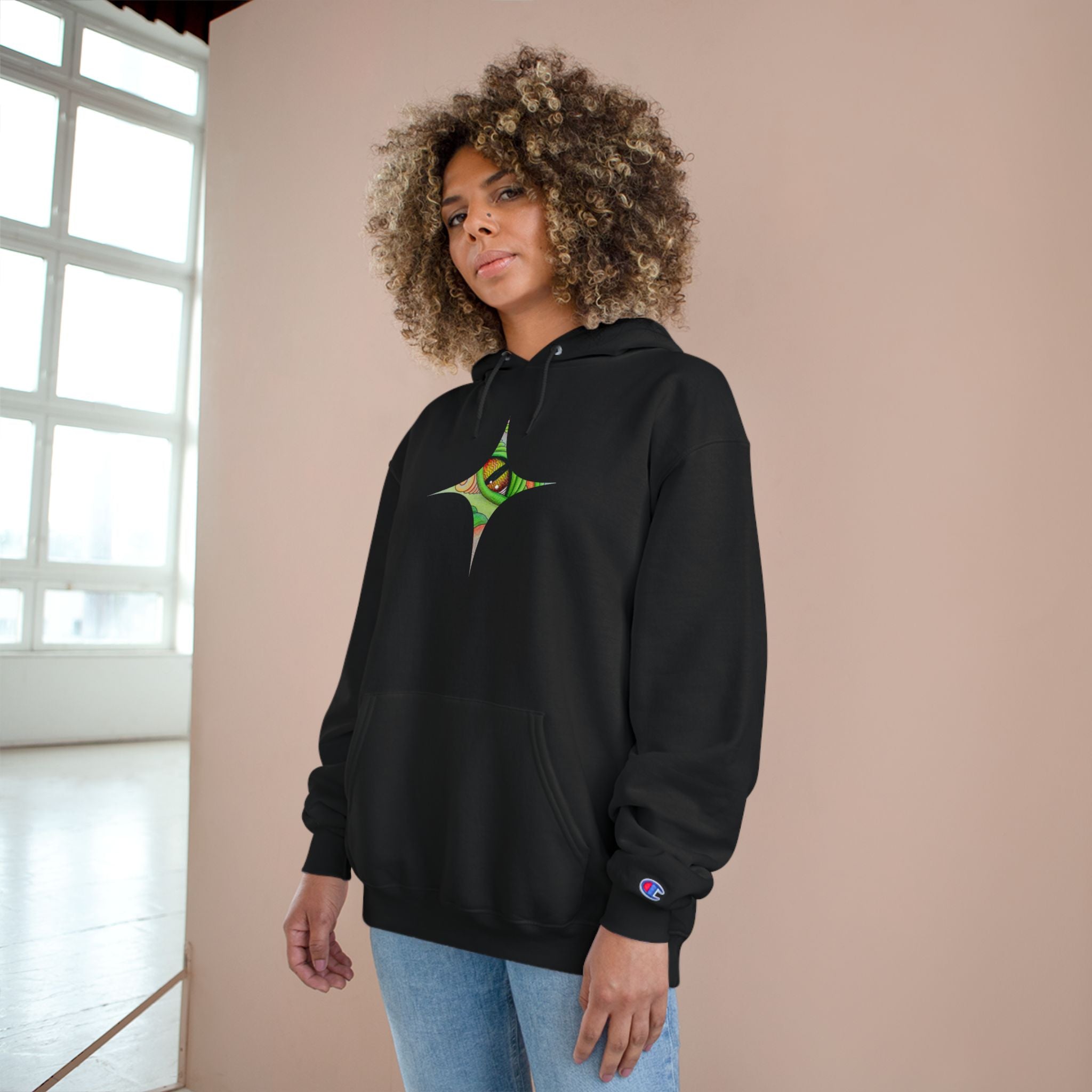 Hoodie — Psychedelic Green Eye Triangle Champion Hoodie #g86478
