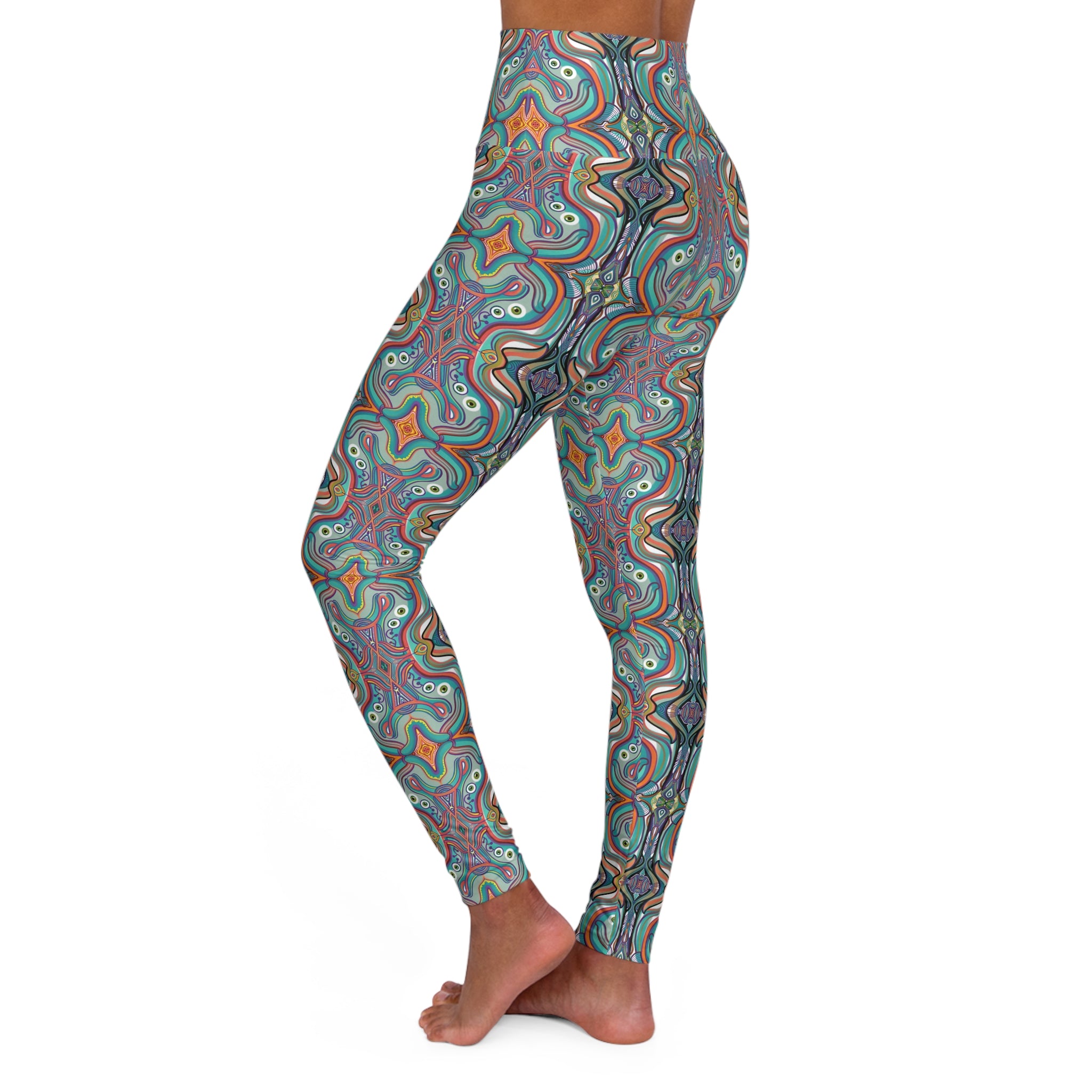 High-Waist Psychedelic Pattern Yoga Leggings — Vibrant Abstract AOP #g974322