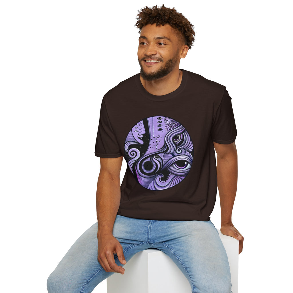 Abstract Purple Swirl Art T-Shirt | Psychedelic Keyhole Design