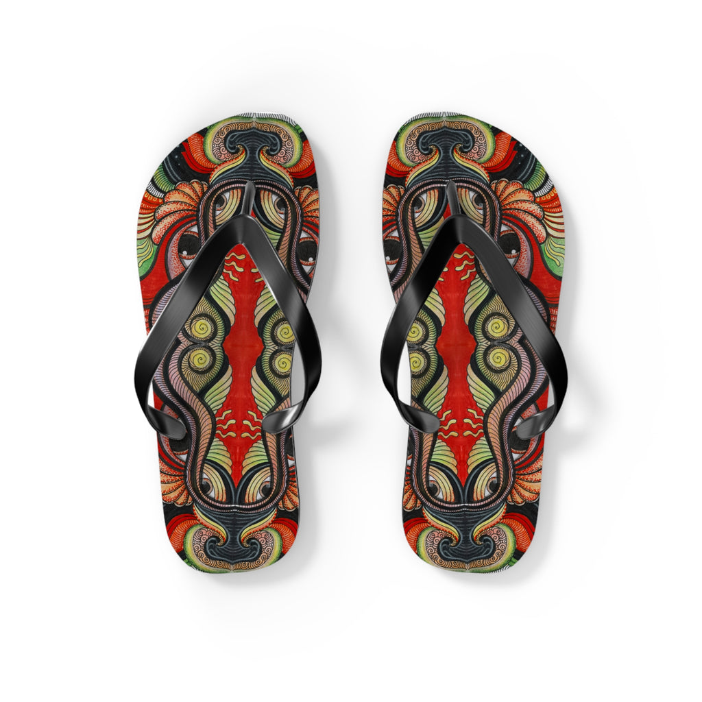 Boho Tribal Floral Flip Flops — Colorful Psychedelic Summer Sandals #f