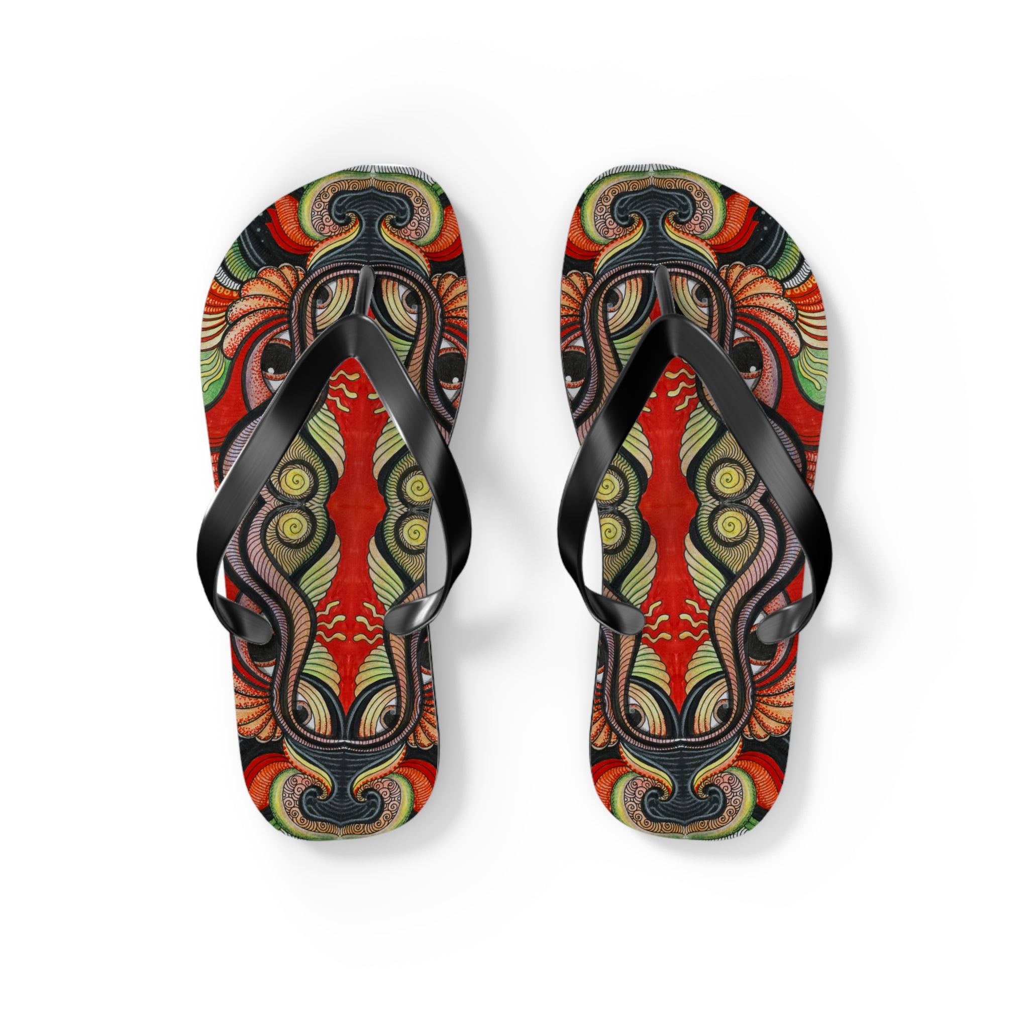 Boho Tribal Floral Flip Flops — Colorful Psychedelic Summer Sandals #f