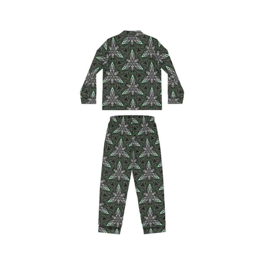 Satin Pajama Set — Green Floral Kaleidoscope Women's Sleepwear #gdc7643