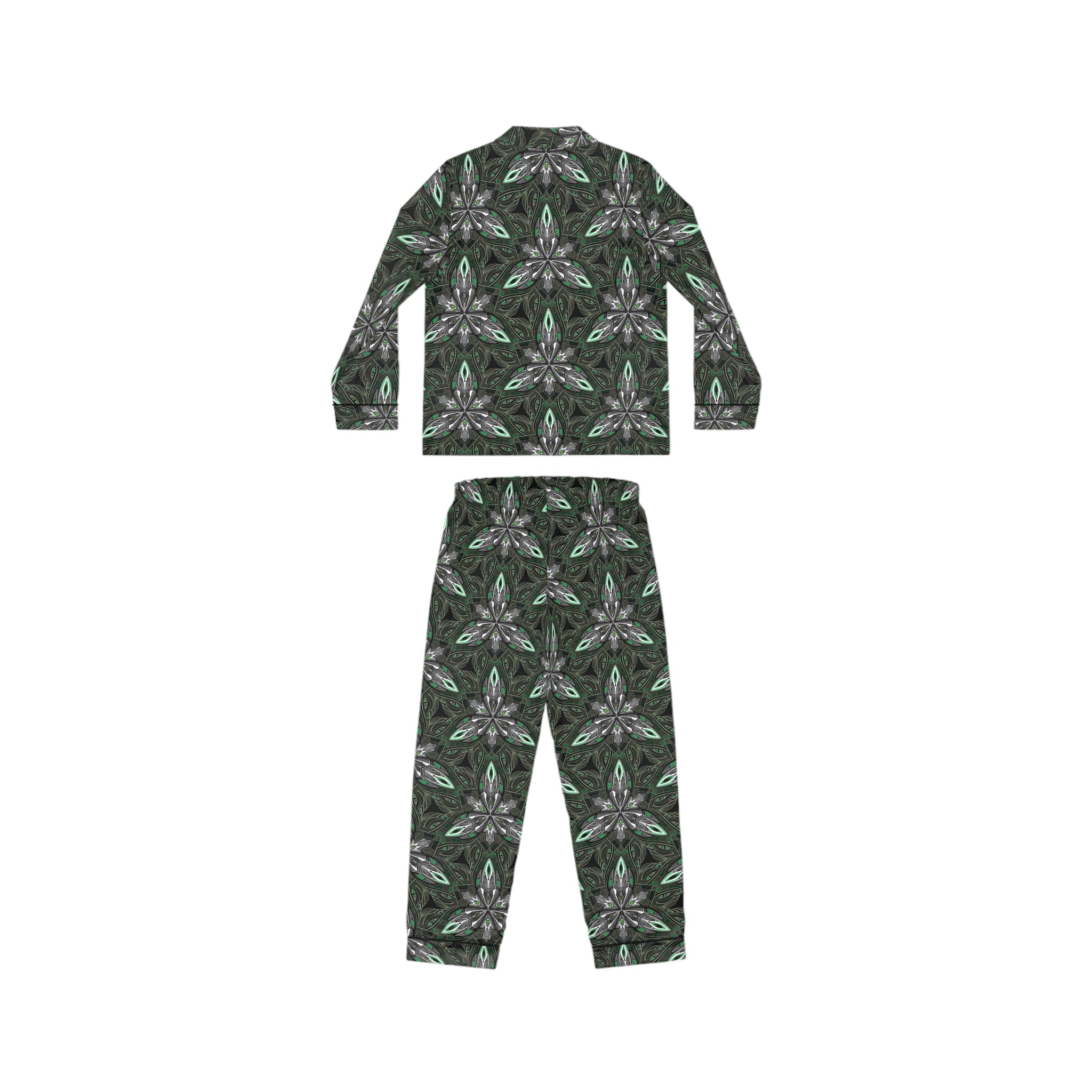 Satin Pajama Set — Green Floral Kaleidoscope Women's Sleepwear #gdc7643