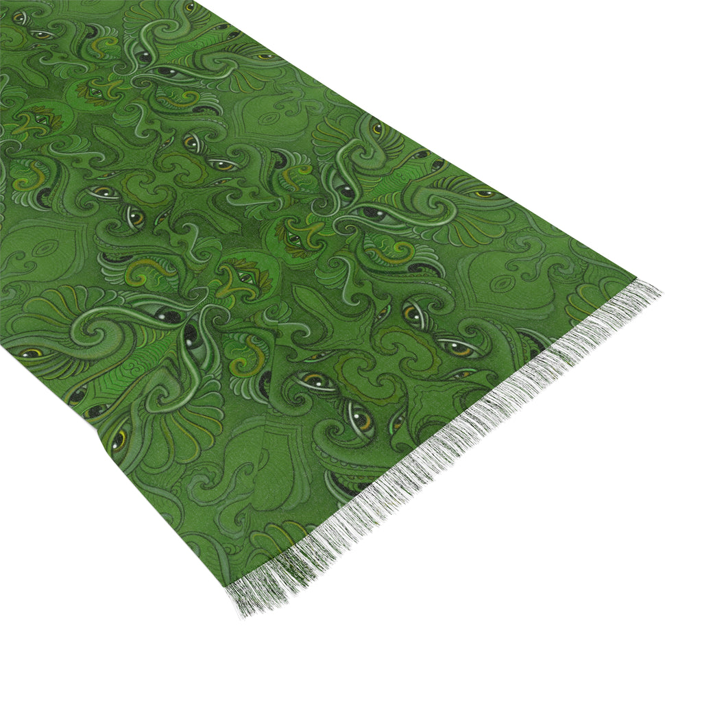 Green Paisley Light Scarf – Lightweight Decorative Fringe Scarf #g65498