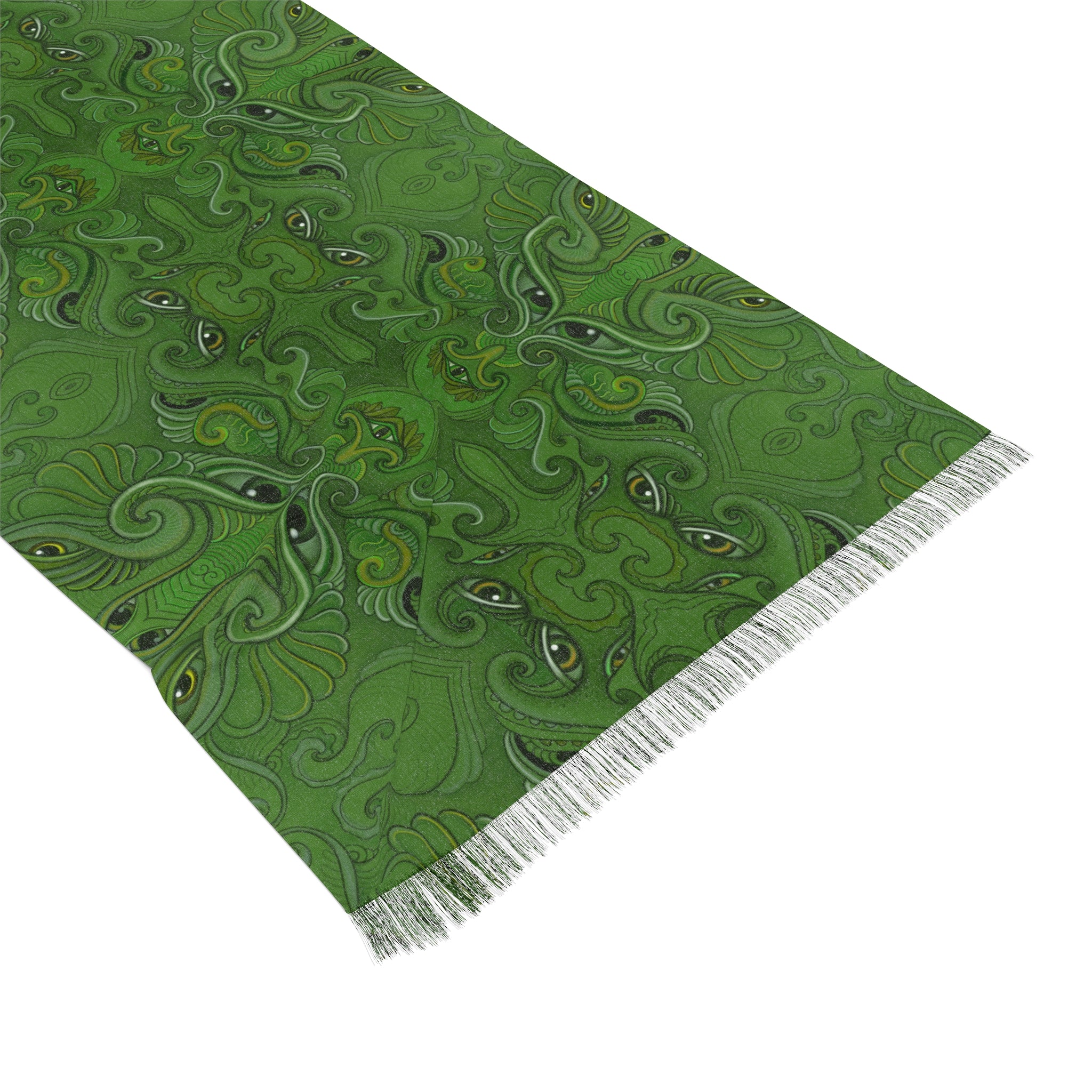 Green Paisley Light Scarf – Lightweight Decorative Fringe Scarf #g65498