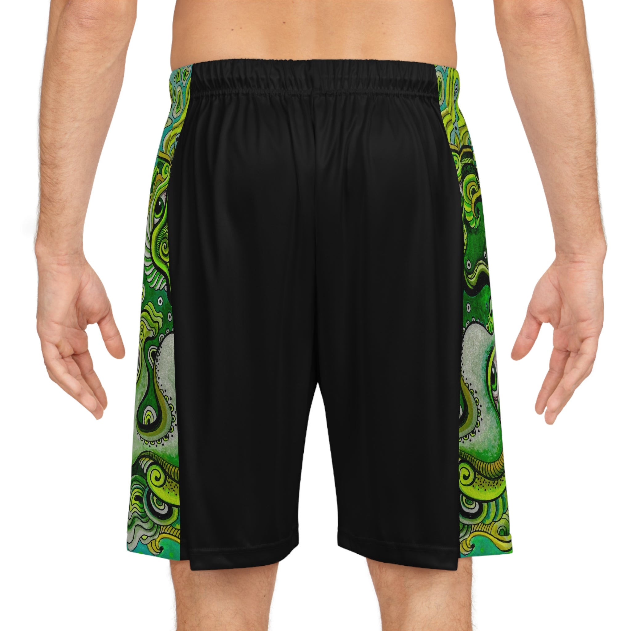 Green Abstract Octopus Basketball Shorts – All-Over Print Athletic Shorts #bsh12