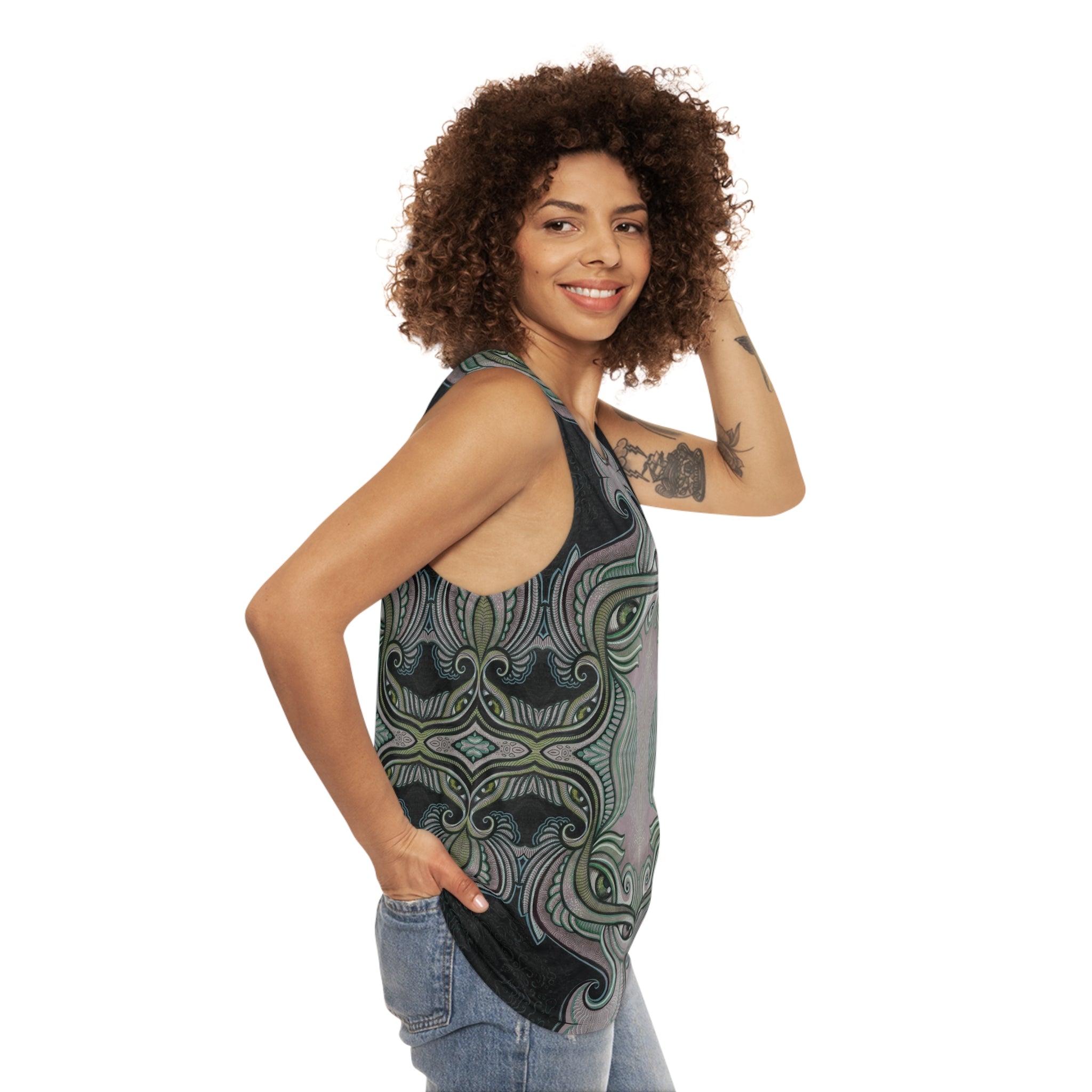 All-Over Print Tank Top — Pastel Tribal Mandala Symmetry #f34789