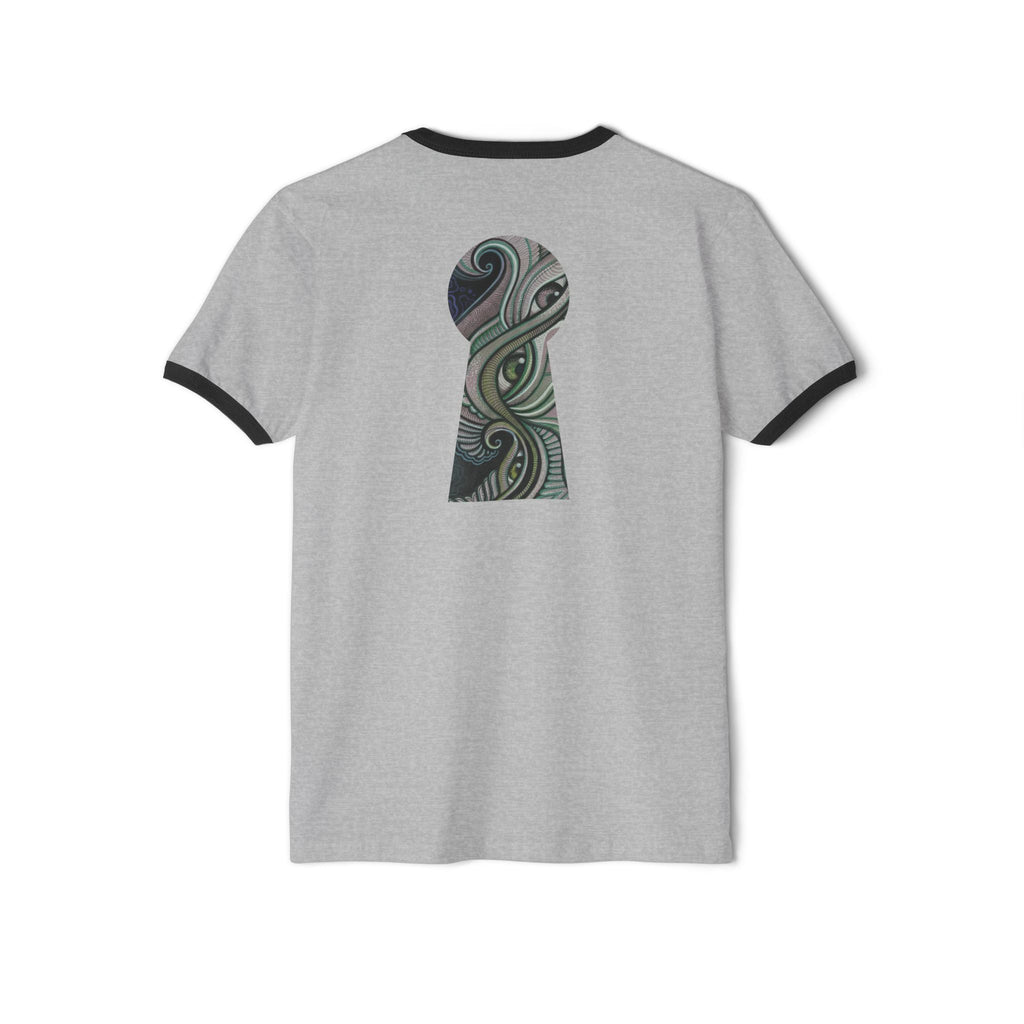 Ringer T-Shirt — Tribal Wave Triangle & Keyhole Graphic #hf74211