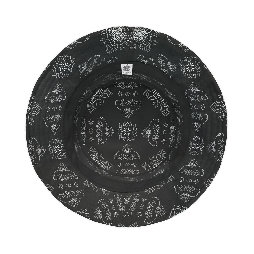 Black Paisley Pattern Bucket Hat - All-Over Print Casual Streetwear #j987557