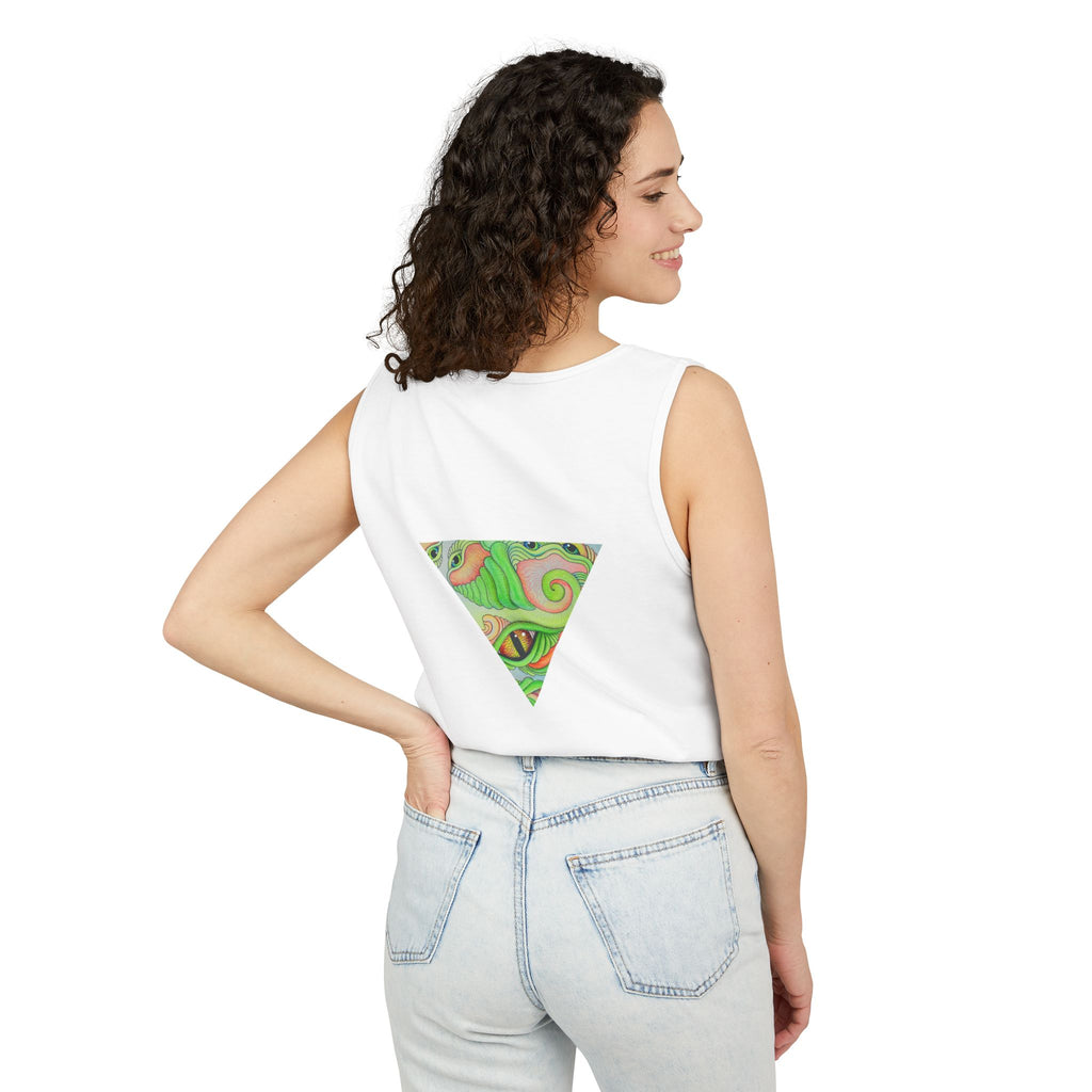 Psychedelic Triangle Tank Top — Green Swirl Eye Graphic #hg772225566