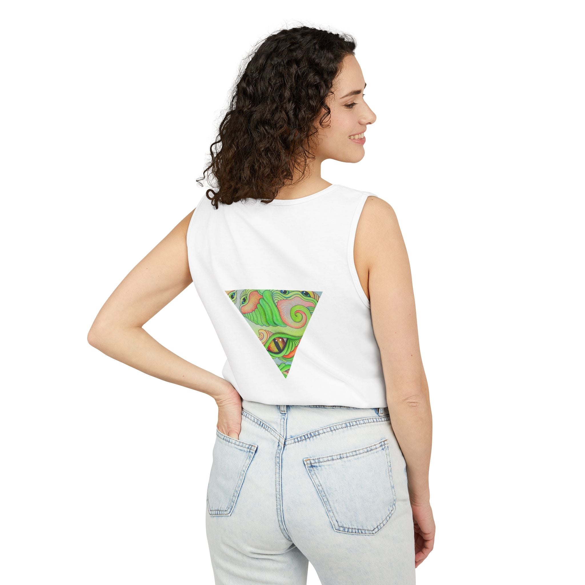 Psychedelic Triangle Tank Top — Green Swirl Eye Graphic #hg772225566