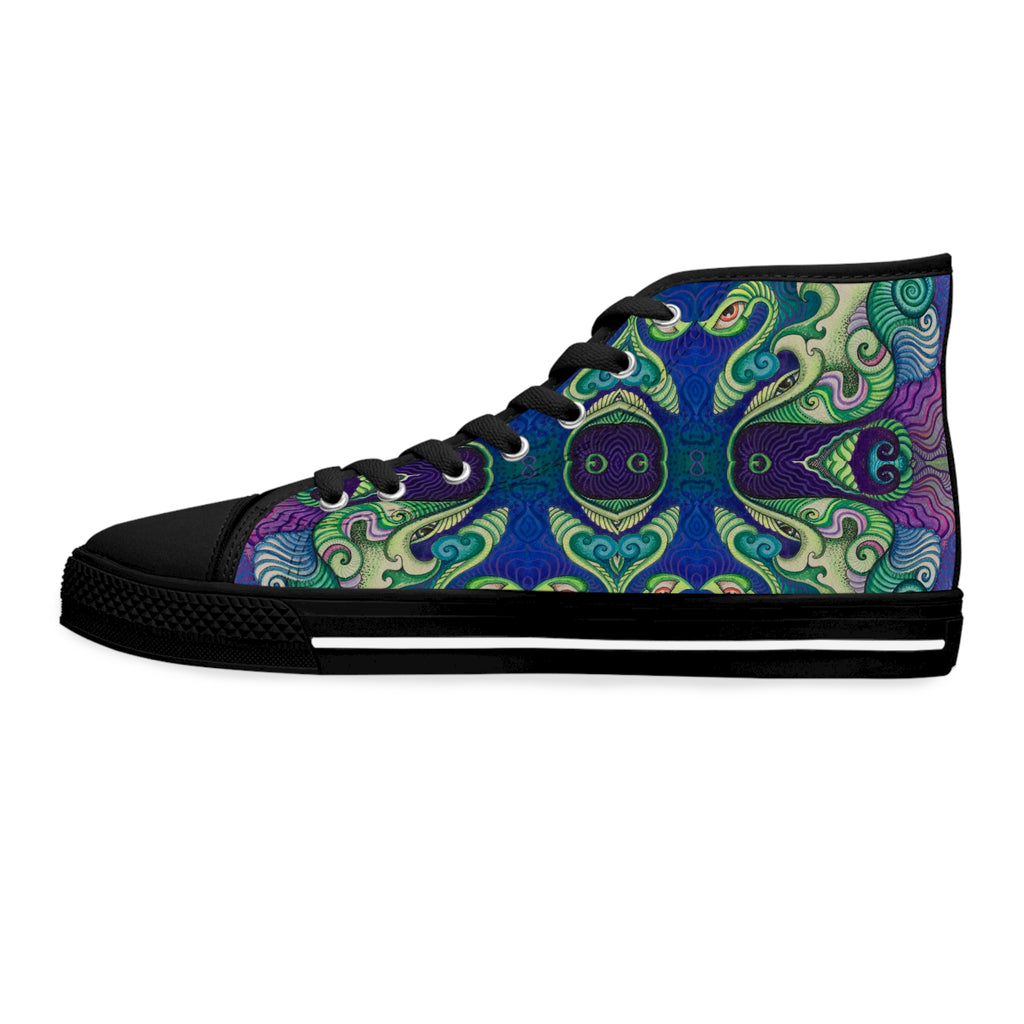 Women's High Top Sneakers — Swirling Ocean Green & Purple Art Print #h9086467