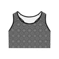 Black Geometric Pattern Sports Bra — All-Over Print Yoga Crop Top #gf9865