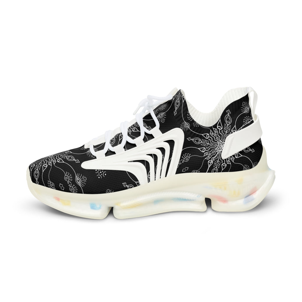 Mesh Sneakers — Black Mandala Athletic Shoes for Men #g76468
