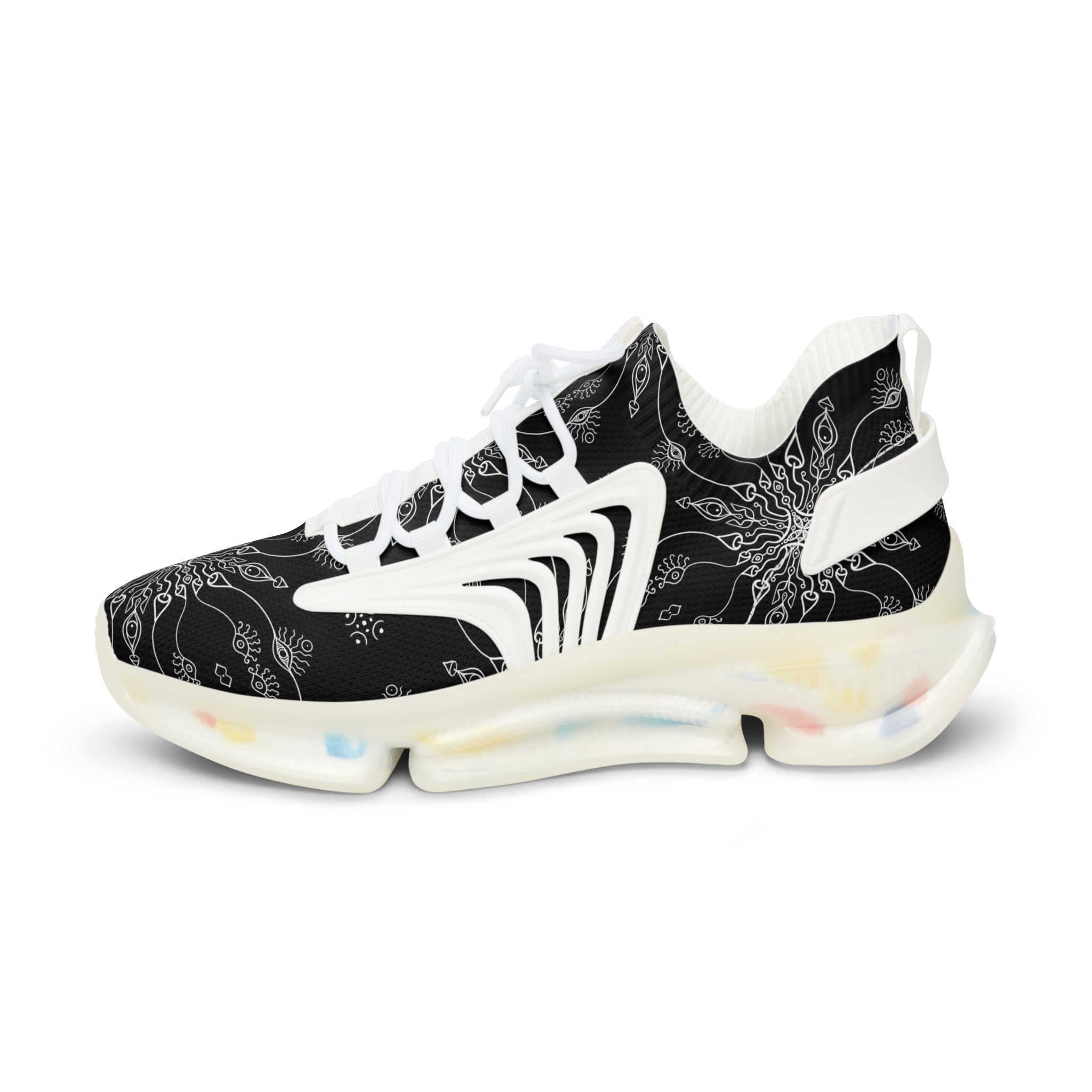 Mesh Sneakers — Black Mandala Athletic Shoes for Men #g76468
