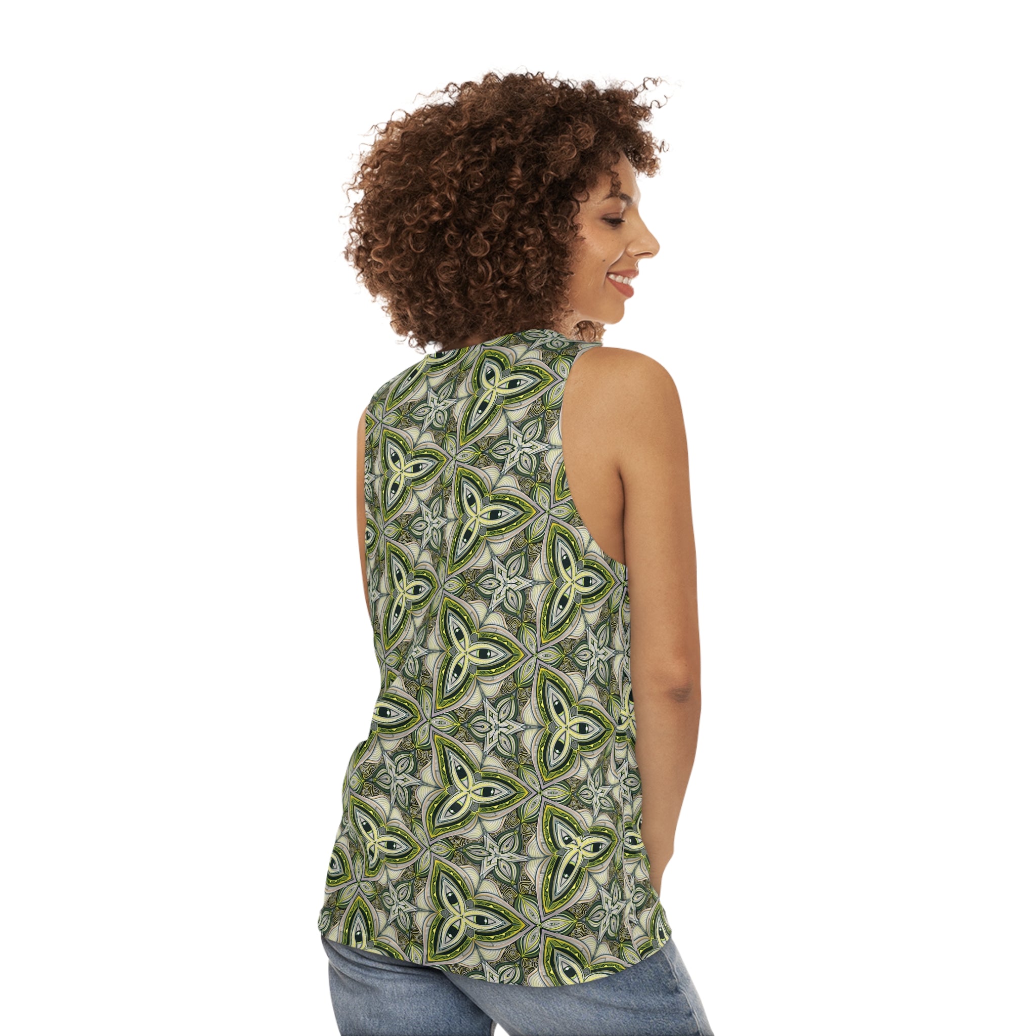 Green Celtic Tile Tank Top — All-Over Printed Geometric Pattern #hf9753